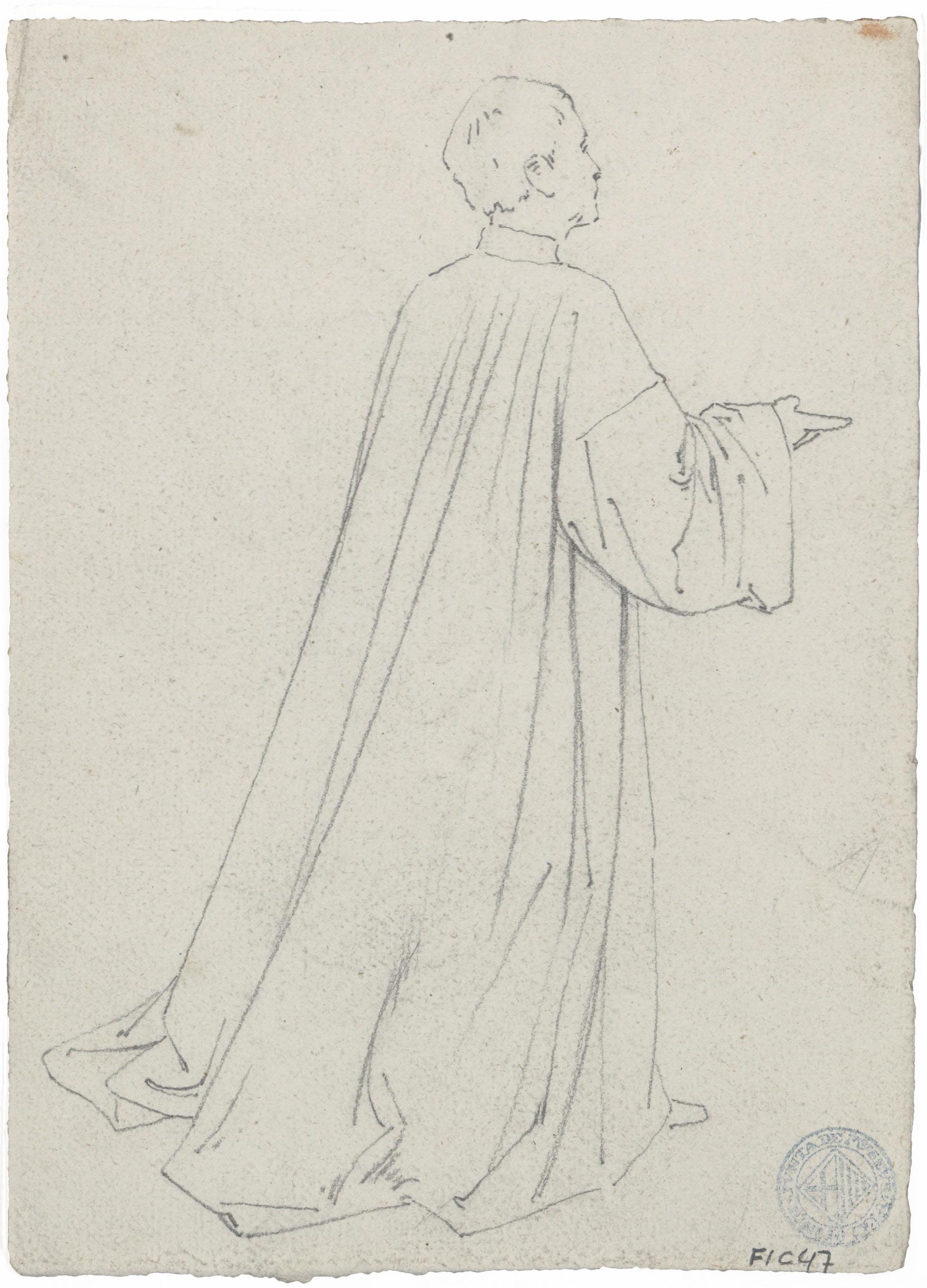 image for: Claudi Lorenzale - Estudi de jove sagristà per al quadre «Casament de Ramon Berenguer IV i la reina Peronella d'Aragó» (anvers) / Estudi de figura d'esquena per al quadre «Casament de Ramon... - Cap a 1870 [1]
