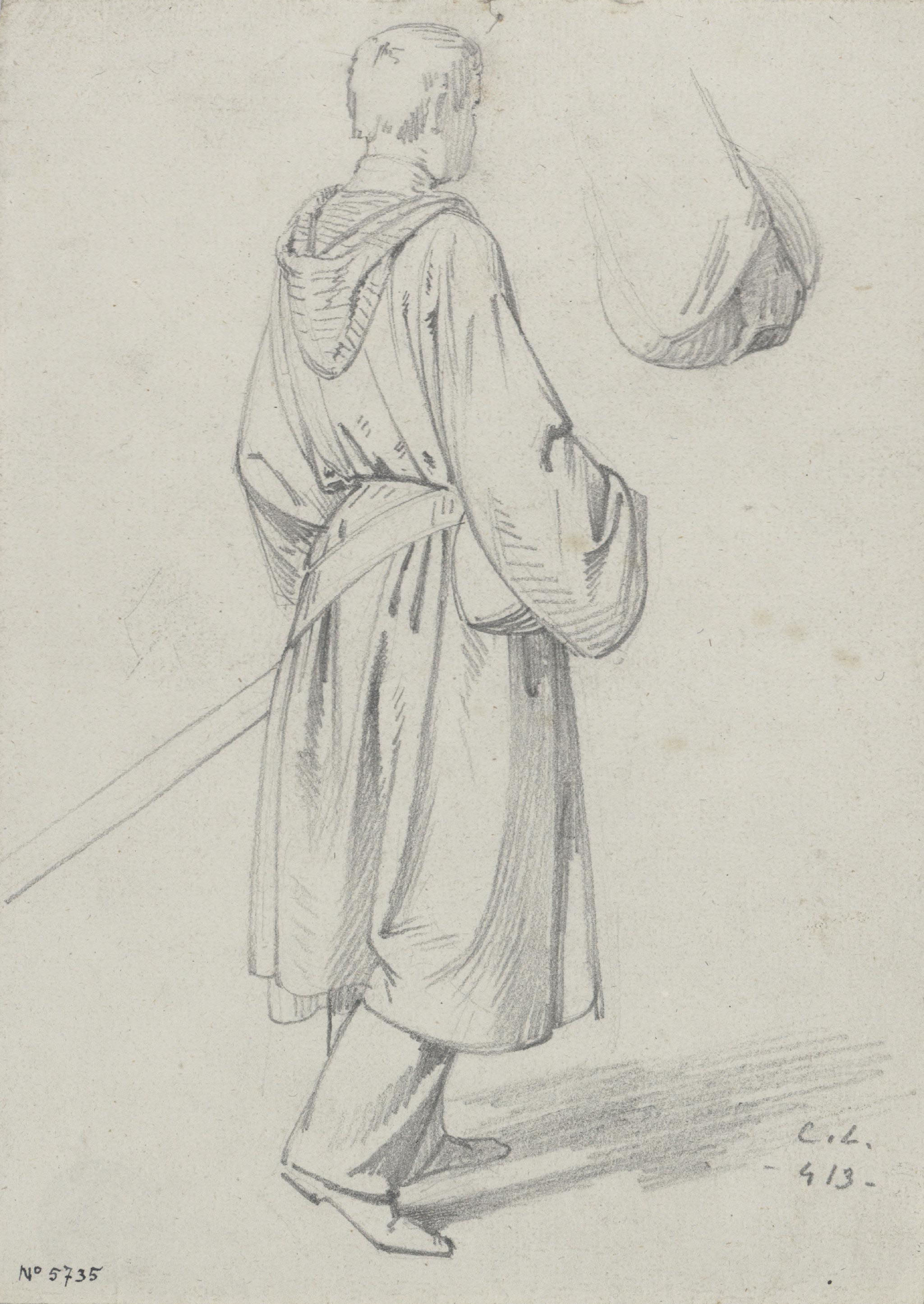 image for: Claudi Lorenzale - Home d'esquena amb un hàbit i una espasa al cinturó - Cap a 1870