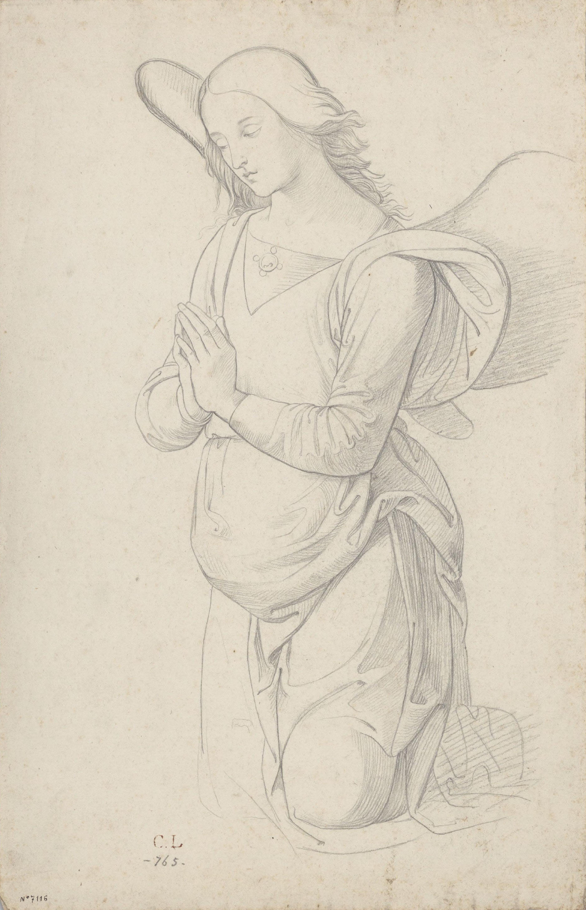 image for: Claudi Lorenzale - Àngel pregant. Còpia d'una pintura medieval - Cap a 1839-1840