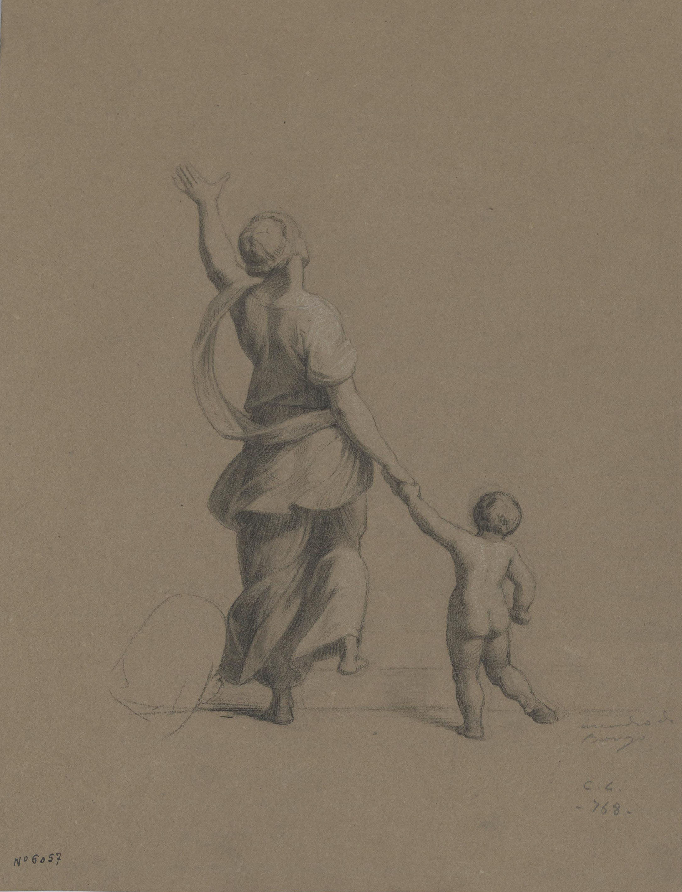 image for: Claudi Lorenzale - Dona i nen fugint d'un incendi. Còpia de l'incendi del Borgo de Rafael - Cap a 1839-1840