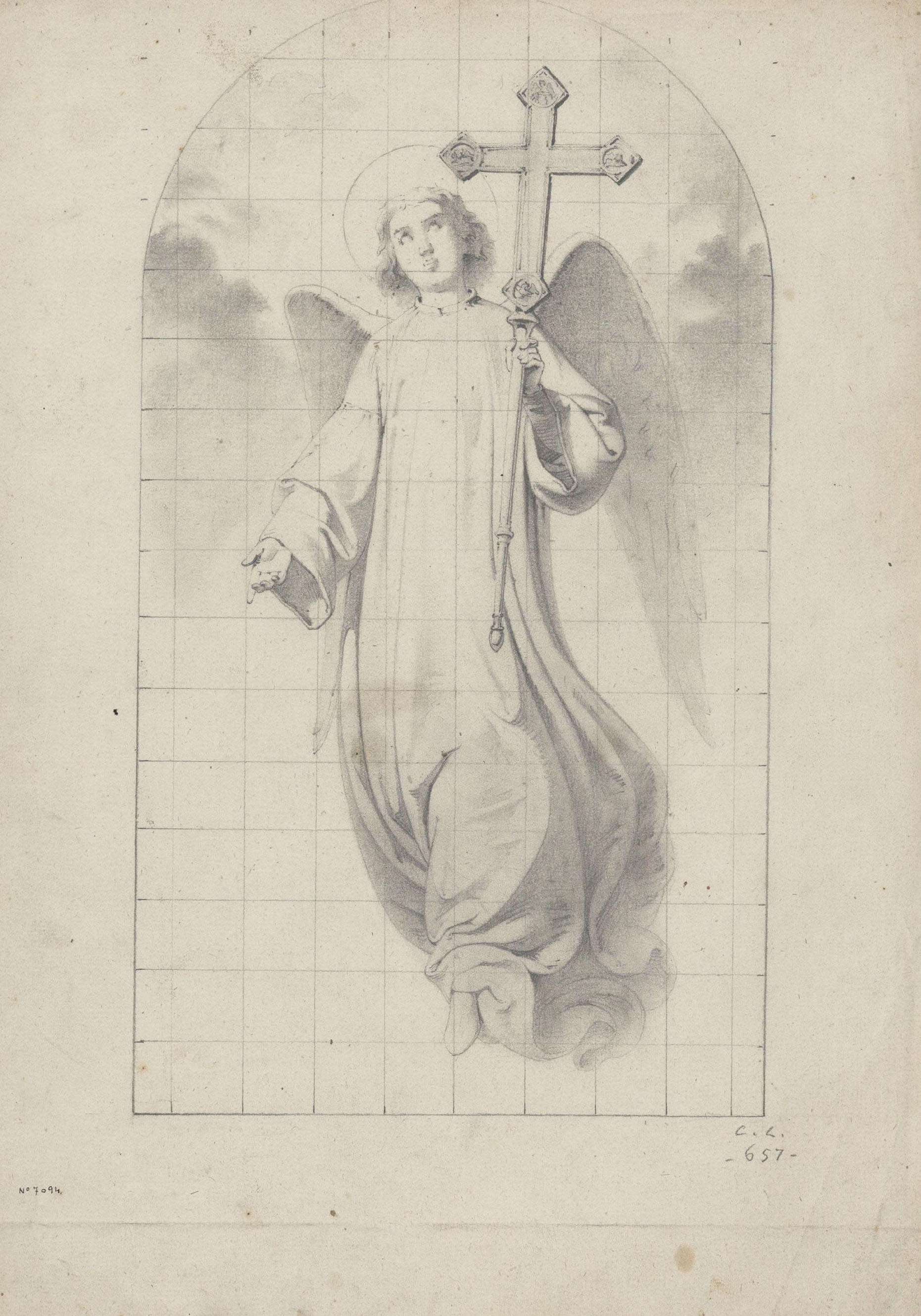 Claudi Lorenzale - Àngel amb una creu a la mà - Cap a 1850-1870 image for: Claudi Lorenzale - Àngel amb una creu a la mà - Cap a 1850-1870