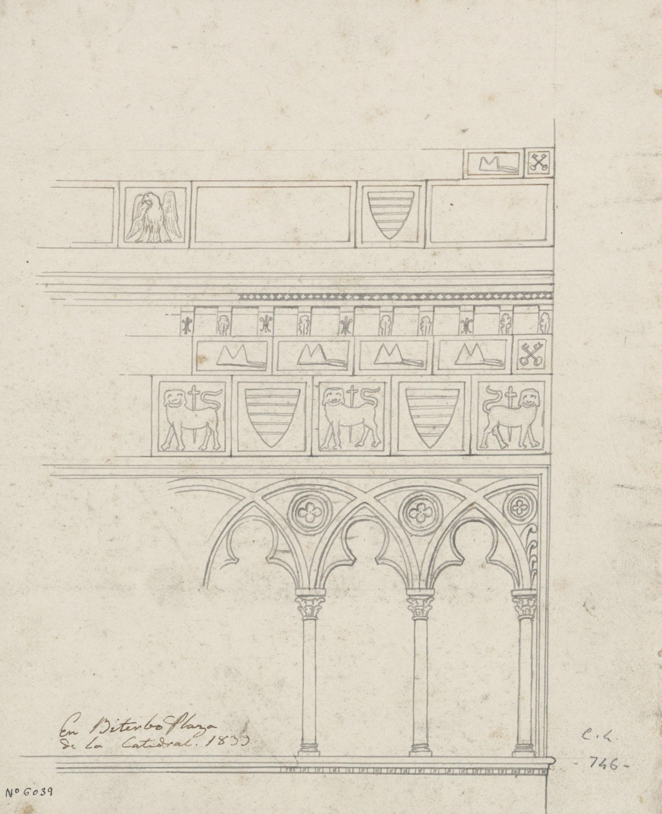 image for: Claudi Lorenzale - Detall de la façana de la plaça de la catedral de Viterbo - 1839