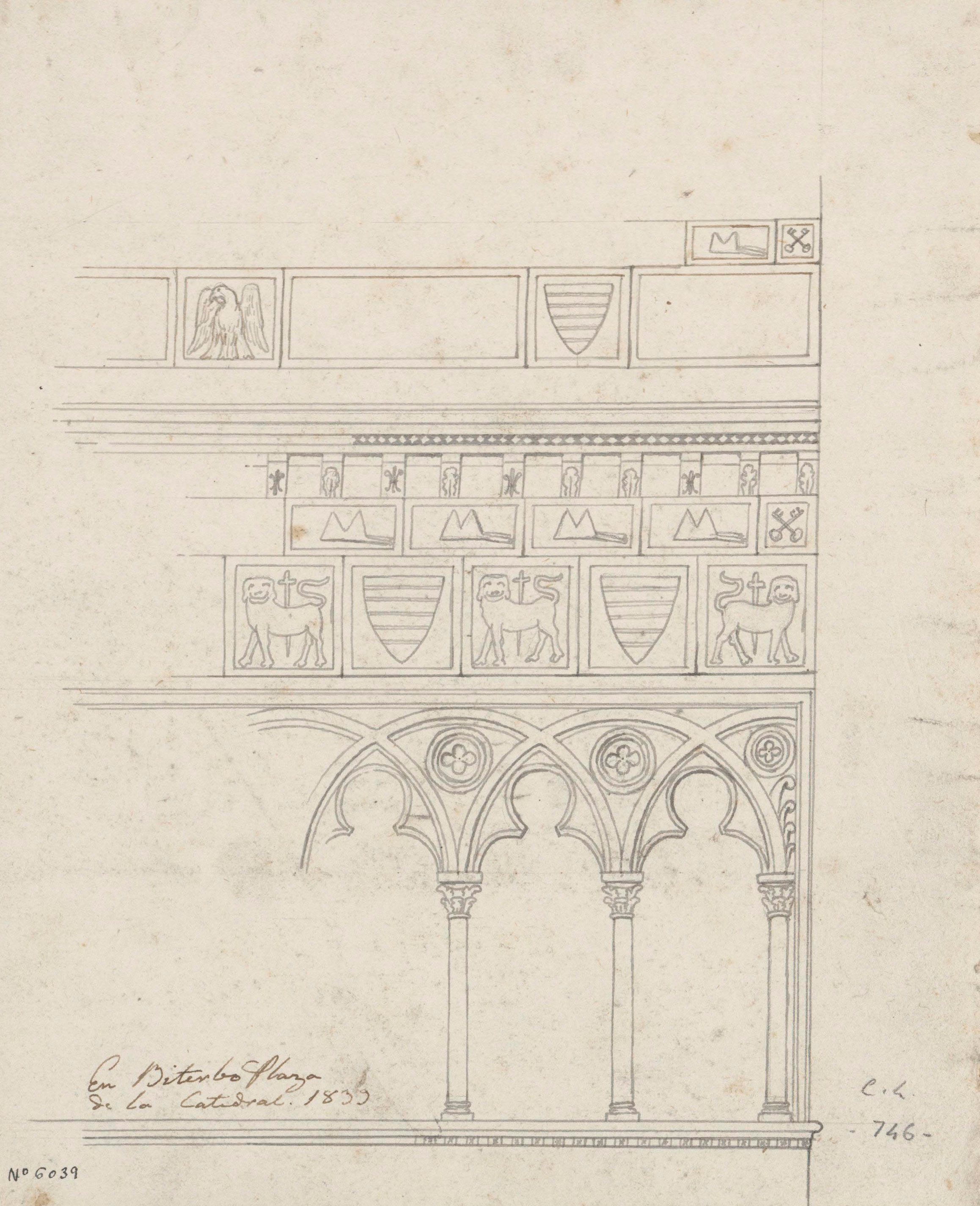 image for: Claudi Lorenzale - Detall de la façana de la plaça de la catedral de Viterbo - 1839