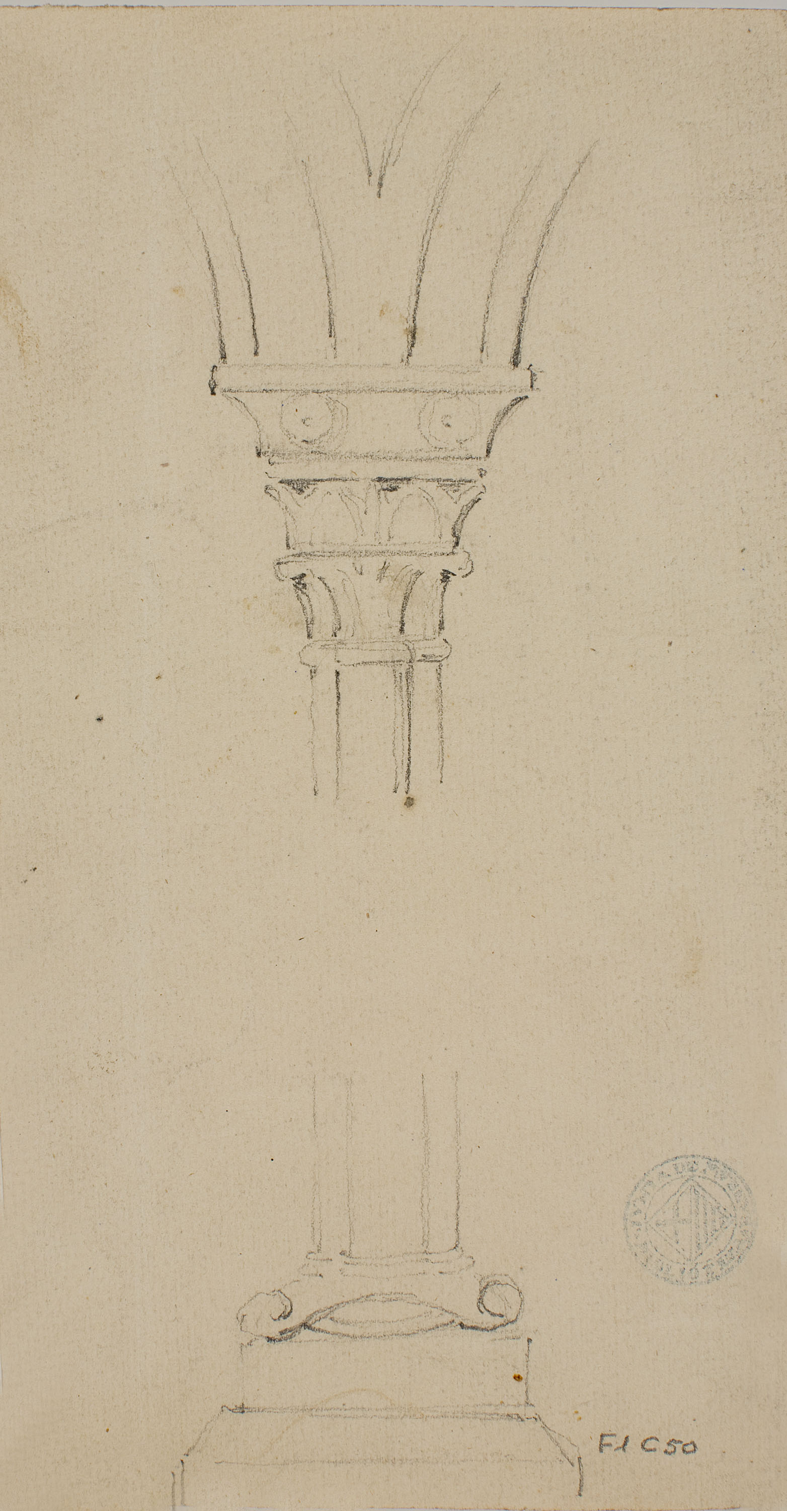 image for: Claudi Lorenzale - Columna agrupada amb base i capitell (anvers) / Columna agrupada amb base, capitell i arcs (revers) - Cap a 1840-1860 [1]