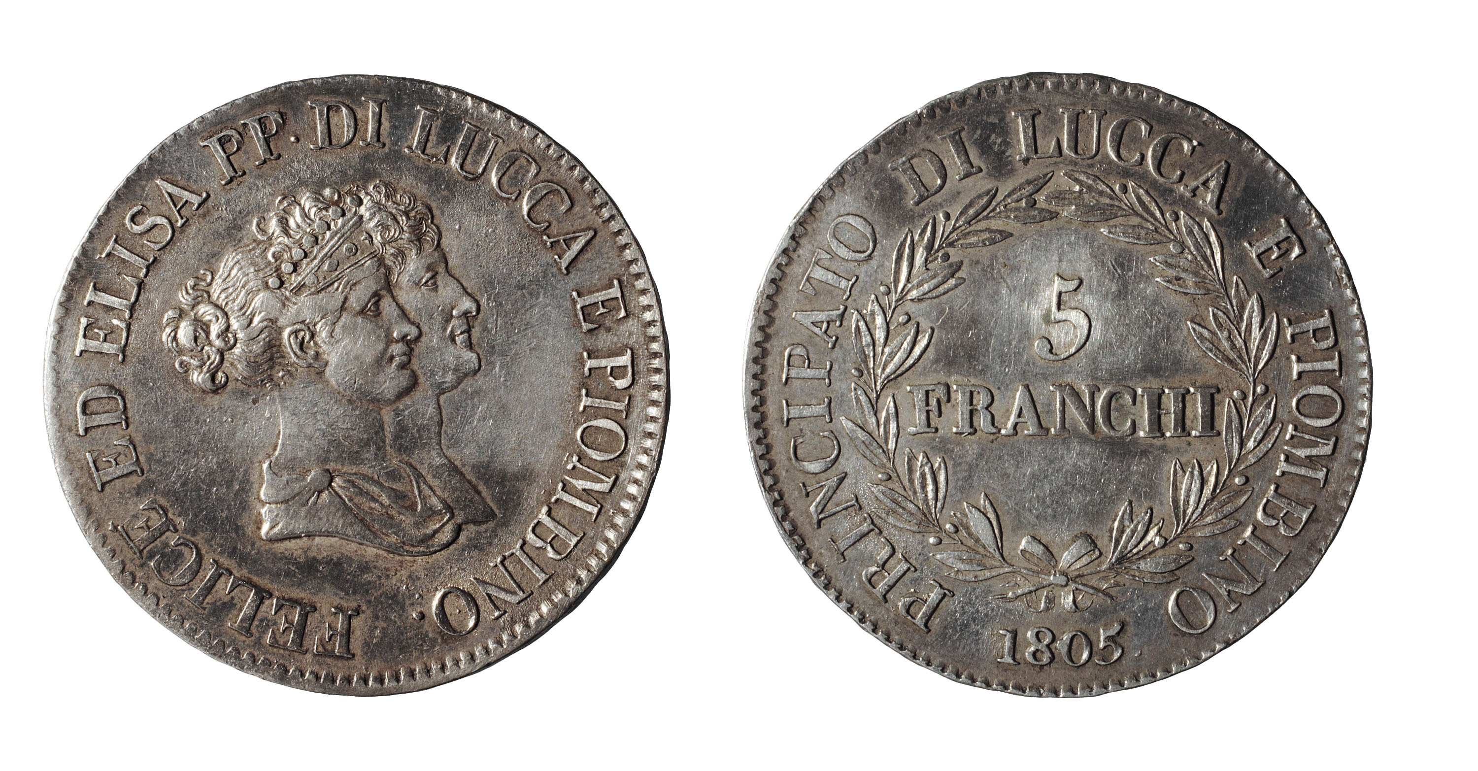 Elisa Bonaparte; Félix Baciocchi - 5 francs - 1805 image for: Elisa Bonaparte; Félix Baciocchi - 5 francs - 1805