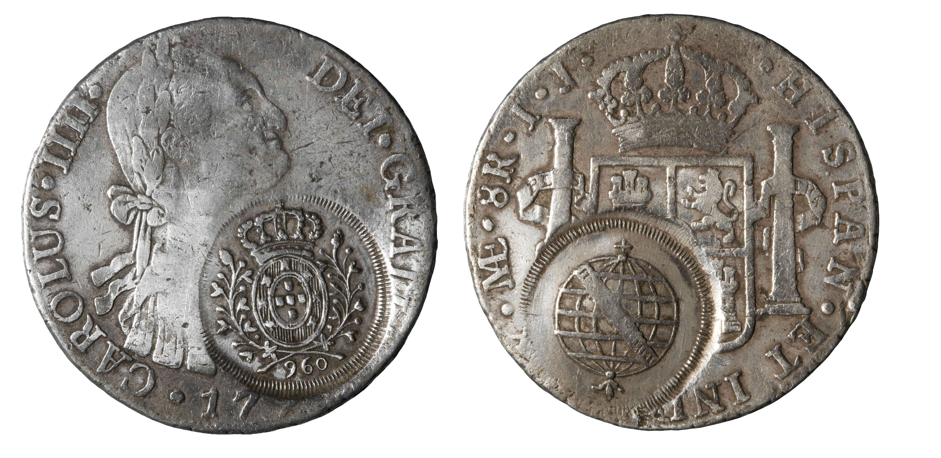 Carles IV d'Espanya - 8 rals amb contramarca de Minas (Brasil) - 1789-1799 image for: Carles IV d'Espanya - 8 rals amb contramarca de Minas (Brasil) - 1789-1799