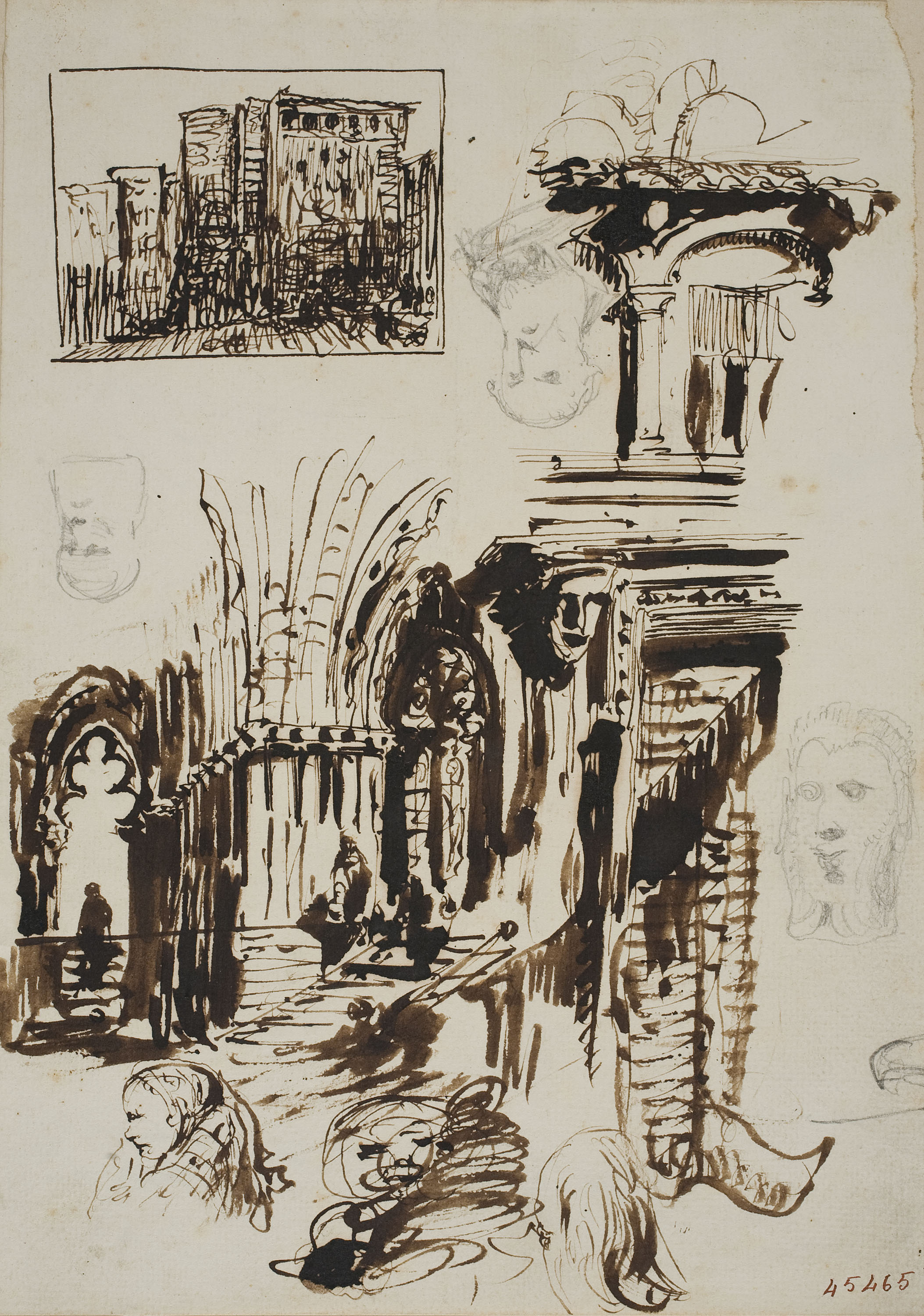 image for: Lluís Rigalt - Croquis d'arquitectures i rostres - Cap a 1870