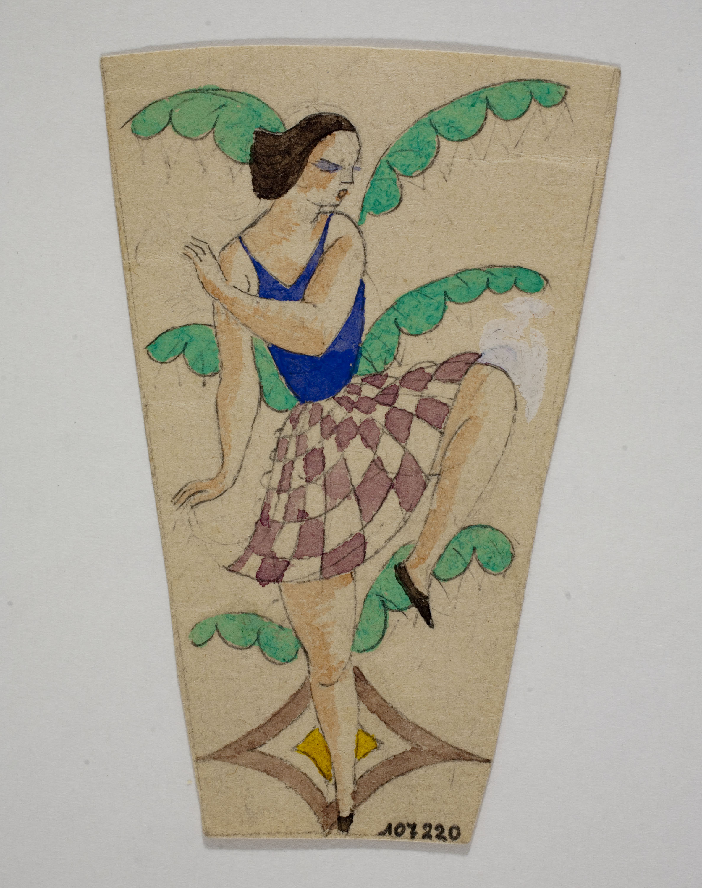 Xavier Nogués - Ballarina i motius vegetals. Estudi preparatori per a la decoració de vidre esmaltat - Cap a 1924-1928 image for: Xavier Nogués - Ballarina i motius vegetals. Estudi preparatori per a la decoració de vidre esmaltat - Cap a 1924-1928