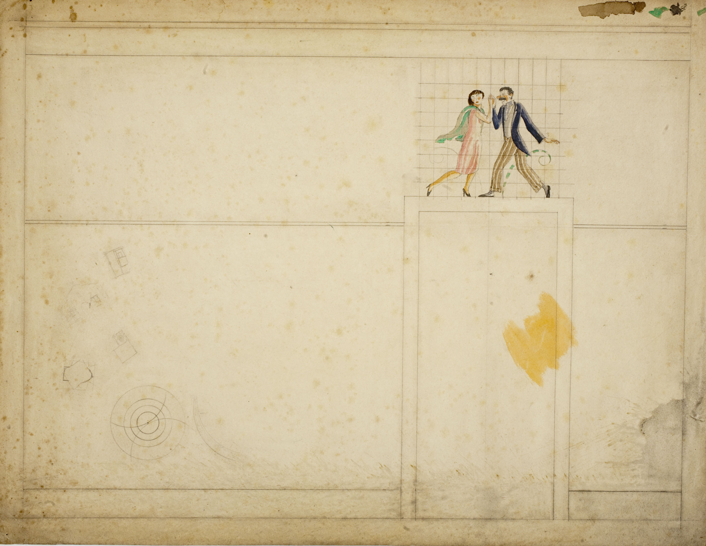 Xavier Nogués - Sobreporta. Estudi preparatori per a la decoració mural del menjador de la casa de Ricard Crespo - Cap a 1927 image for: Xavier Nogués - Sobreporta. Estudi preparatori per a la decoració mural del menjador de la casa de Ricard Crespo - Cap a 1927