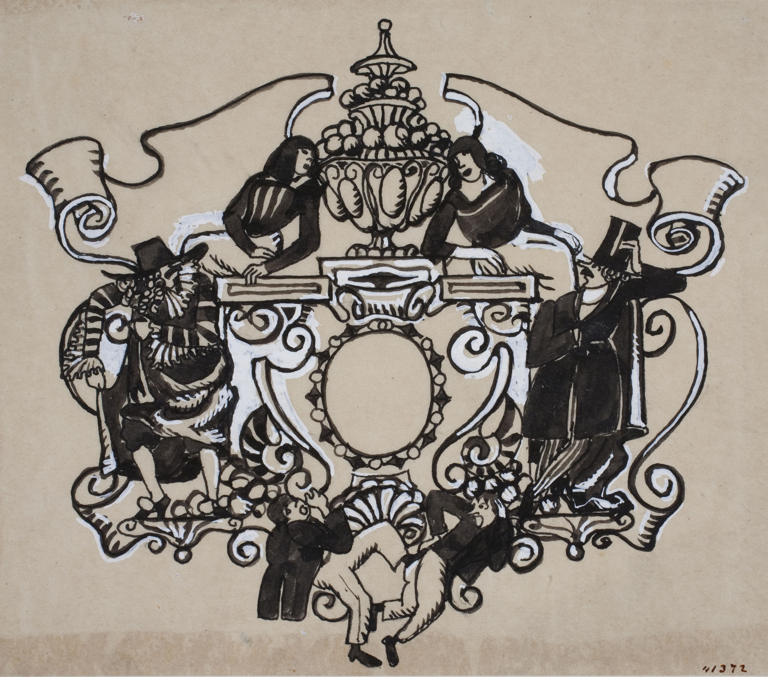 image for: Xavier Nogués - Composició ornamental amb figures - Cap a 1914