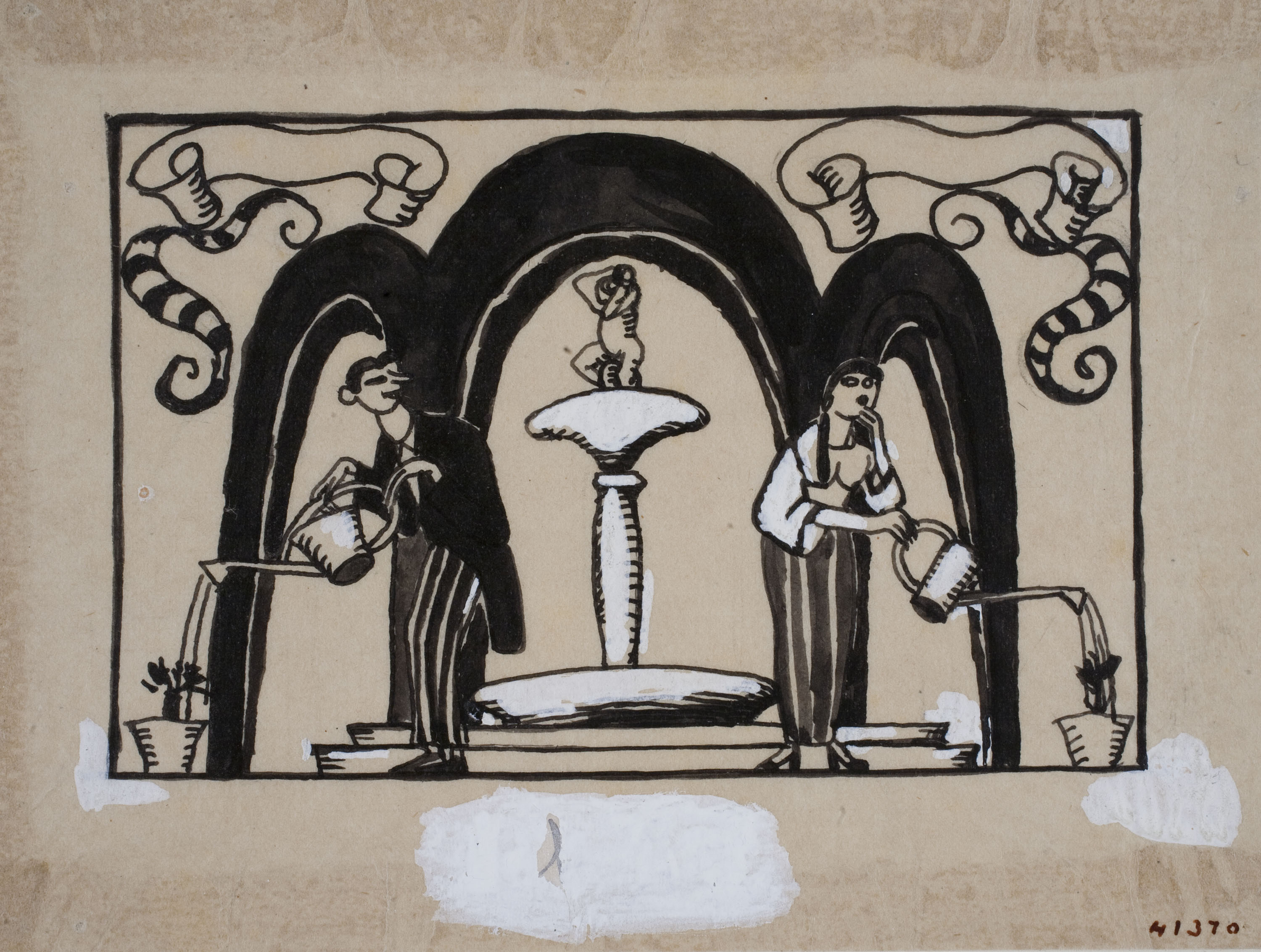 image for: Xavier Nogués - Composició ornamental amb figures - Cap a 1914