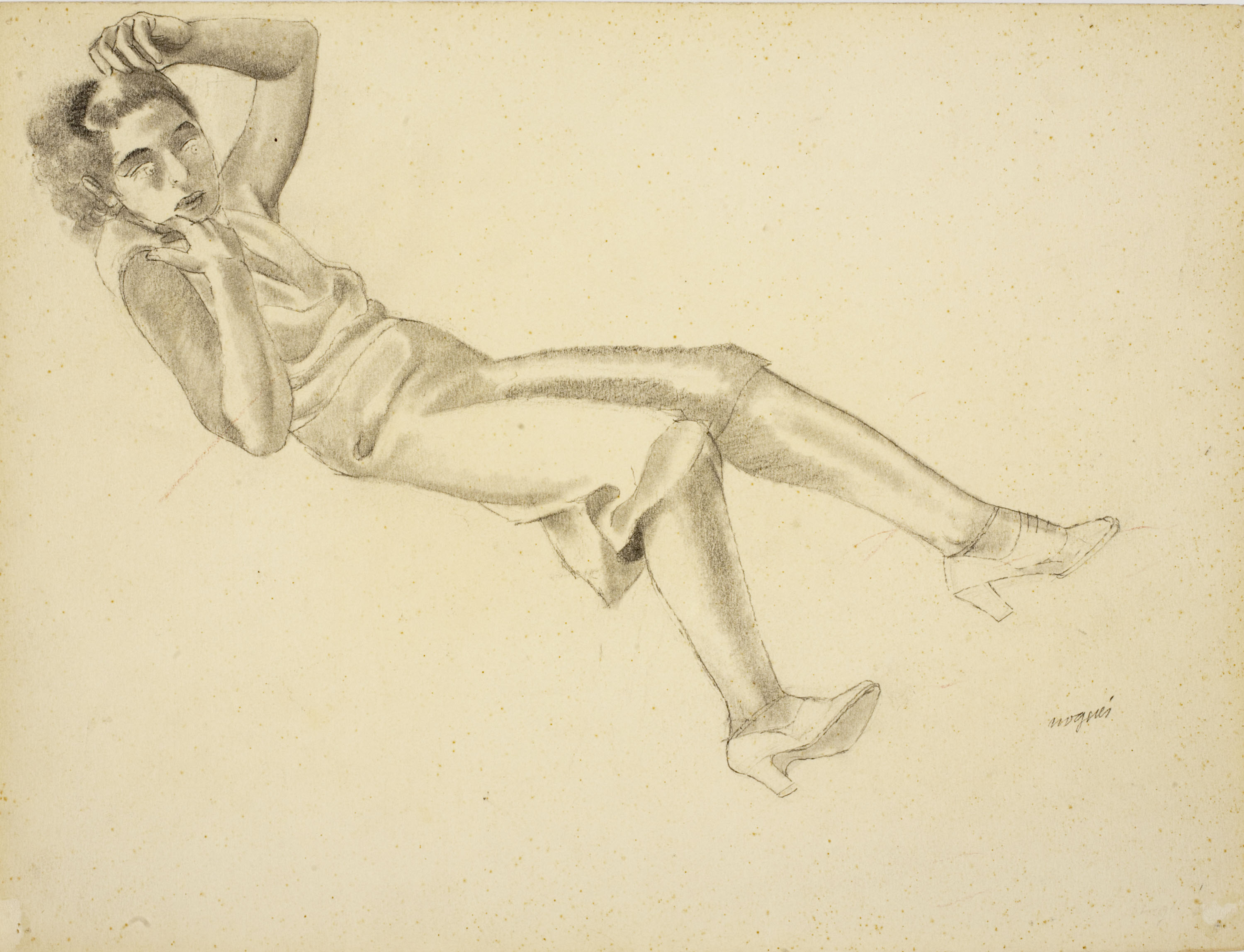 Xavier Nogués - Noia ajaguda dormint. Estudi preparatori per a l'oli «Noies» - Cap a 1938 image for: Xavier Nogués - Noia ajaguda dormint. Estudi preparatori per a l'oli «Noies» - Cap a 1938