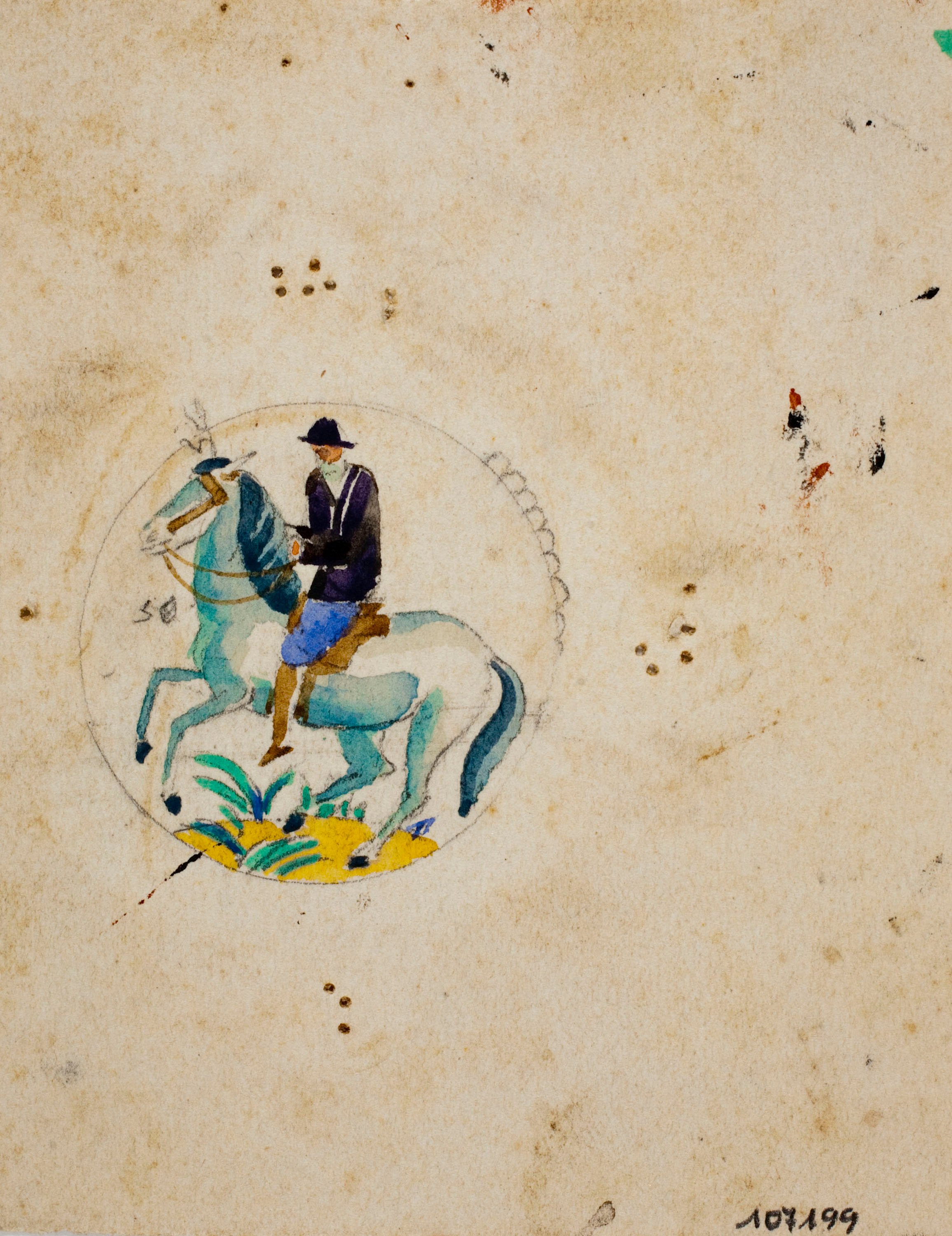 Xavier Nogués - Genet. Estudi preparatori per a la decoració d'un medalló de vidre esmaltat - Cap a 1924-1928 image for: Xavier Nogués - Genet. Estudi preparatori per a la decoració d'un medalló de vidre esmaltat - Cap a 1924-1928