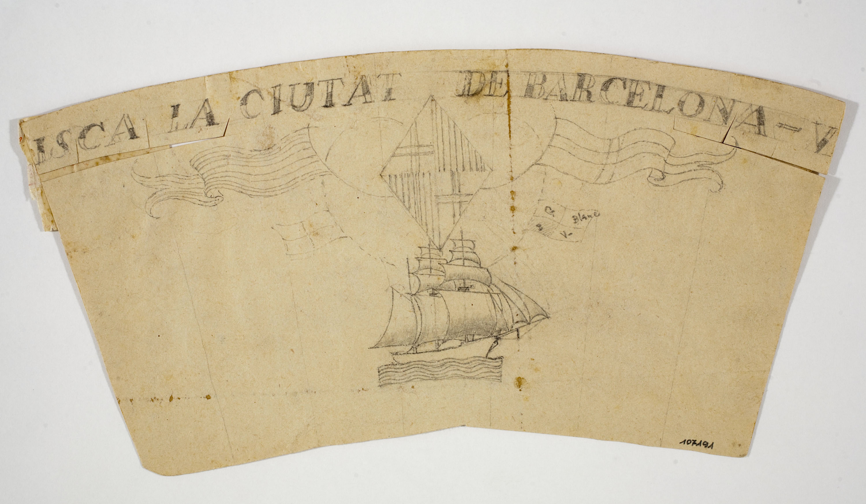 Xavier Nogués - Escut de Barcelona i veler. Estudi preparatori per a la decoració de vidre esmaltat - Cap a 1924-1928 image for: Xavier Nogués - Escut de Barcelona i veler. Estudi preparatori per a la decoració de vidre esmaltat - Cap a 1924-1928