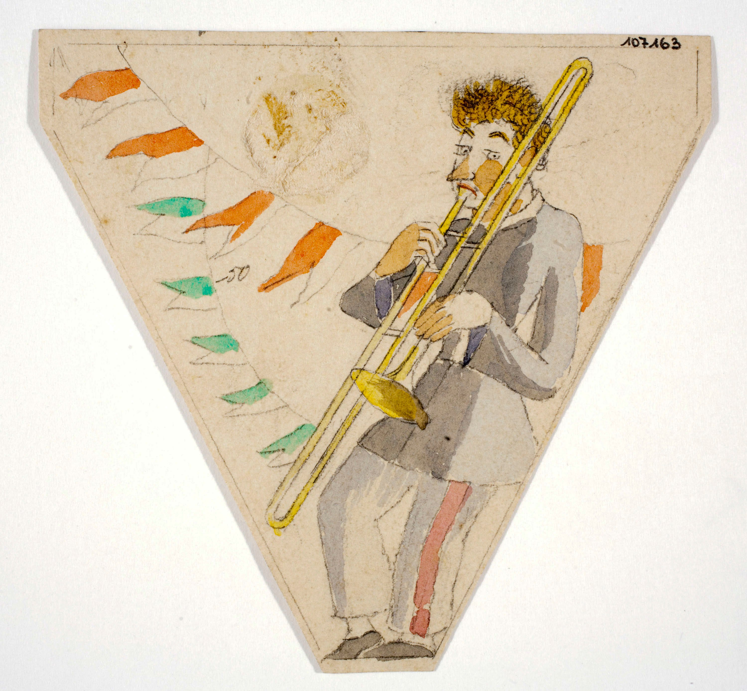 image for: Xavier Nogués - Trombó. Estudi preparatori per a la decoració d'un marc de mirall - Cap a 1924-1928