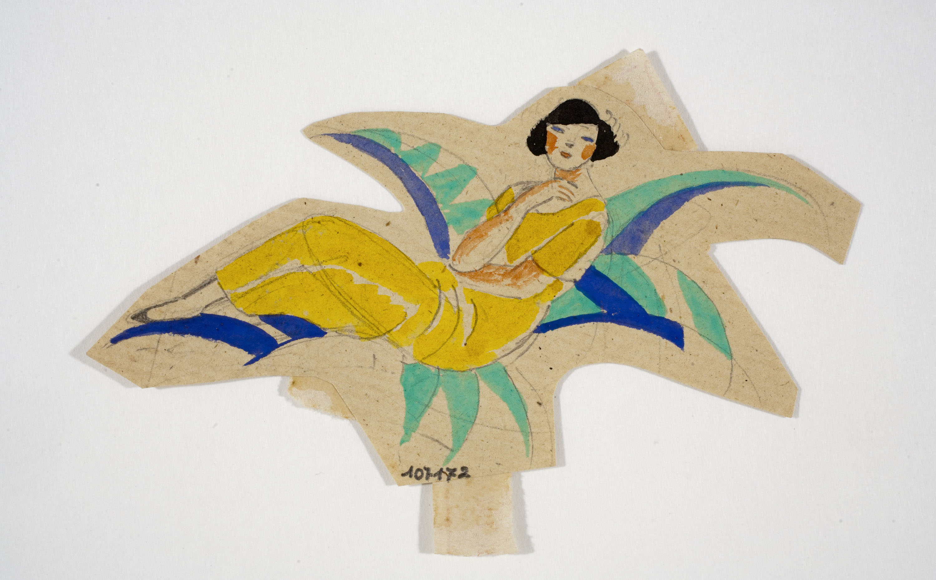 Xavier Nogués - Dona ajaguda i motius vegetals. Estudi preparatori per a la decoració de vidre esmaltat - Cap a 1924-1928 image for: Xavier Nogués - Dona ajaguda i motius vegetals. Estudi preparatori per a la decoració de vidre esmaltat - Cap a 1924-1928