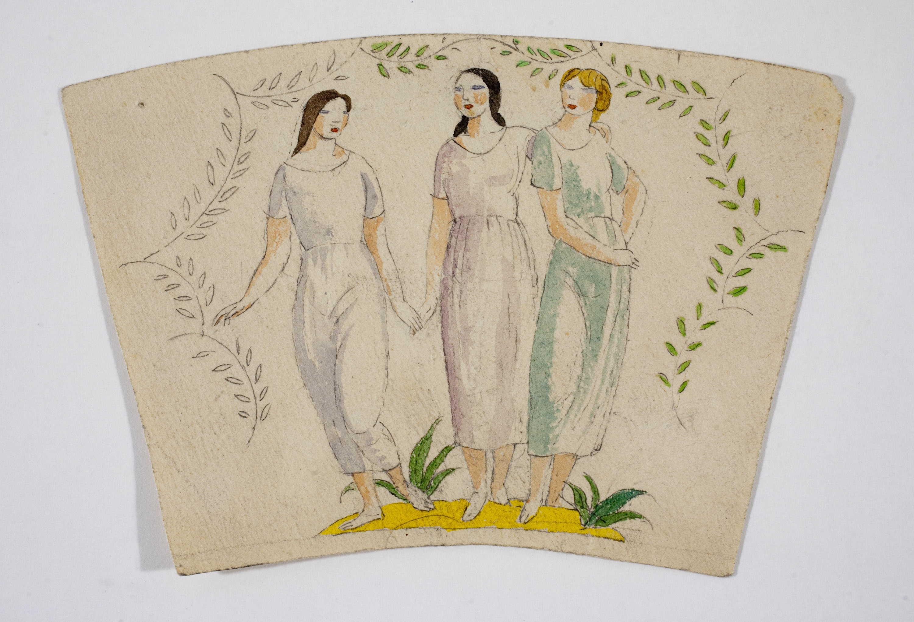 image for: Xavier Nogués - Tres dones i motius vegetals. Estudi preparatori per a la decoració d'un got de vidre esmaltat - Cap a 1924