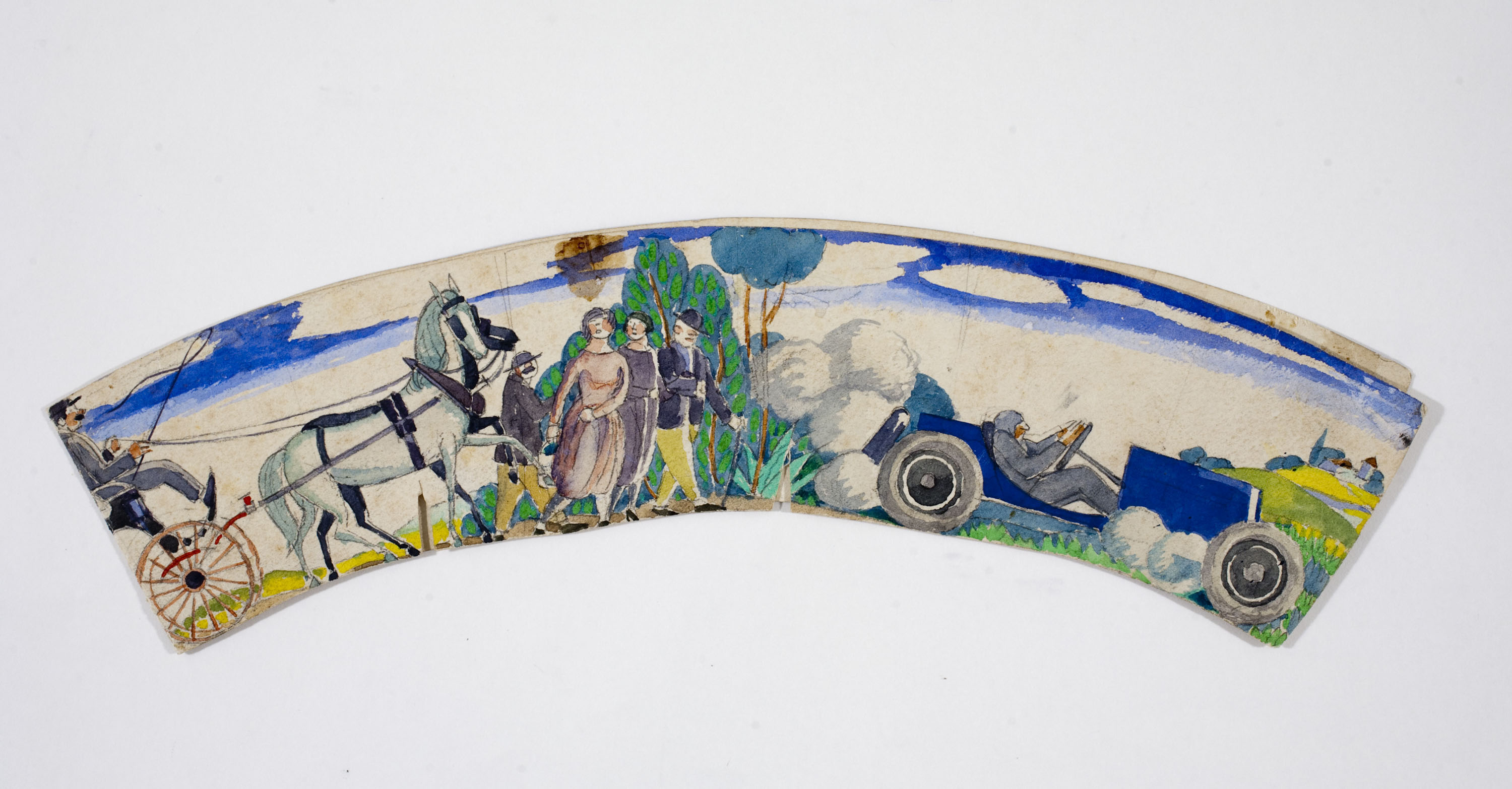 image for: Xavier Nogués - Fris de personatges a cavall, caminant i en automòbil . Estudi preparatori per a la decoració d'un plat de vidre esmaltat - Cap a 1924