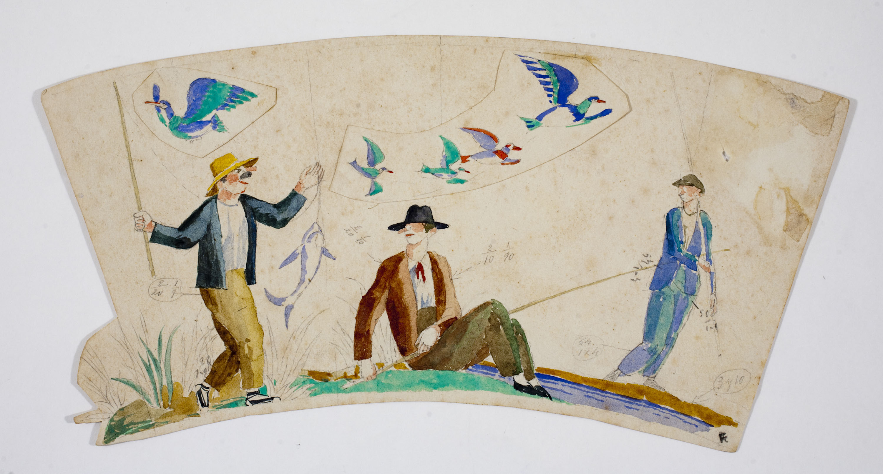 image for: Xavier Nogués - Escena de pesca. Estudi preparatori per a la decoració d'un got de vidre esmaltat - Cap a 1924