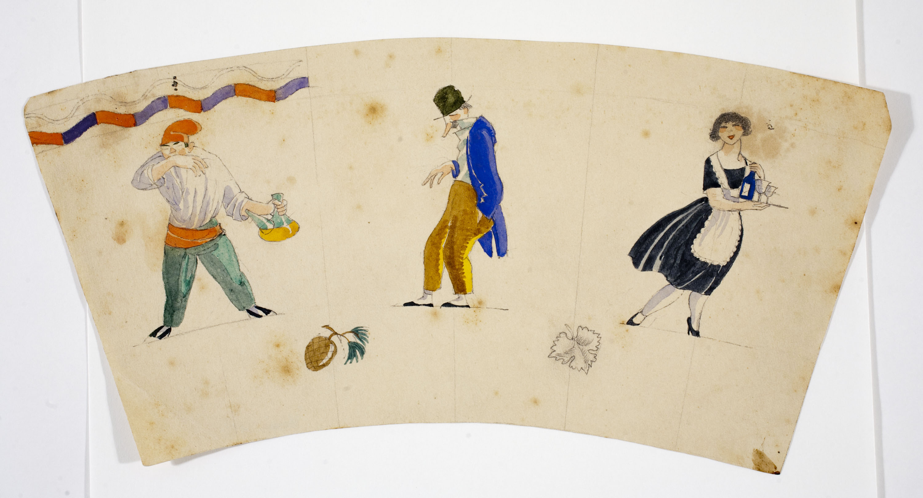 image for: Xavier Nogués - Pagès, un altre home i minyona. Estudi preparatori per a un got de vidre esmaltat - Cap a 1924