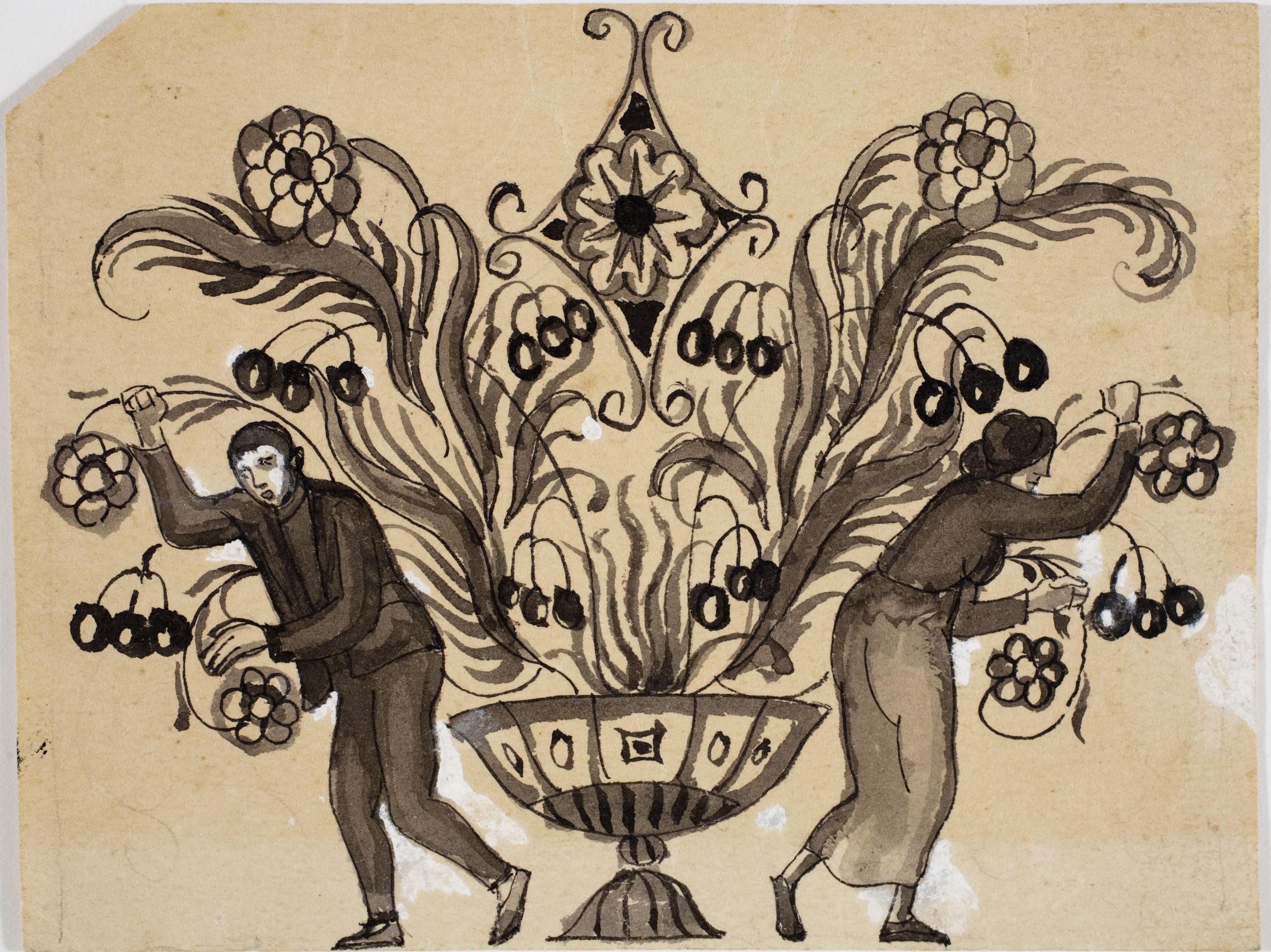image for: Xavier Nogués - Parella i ornamentació vegetal. Estudi preparatori per a un got de vidre esmaltat - Cap a 1924