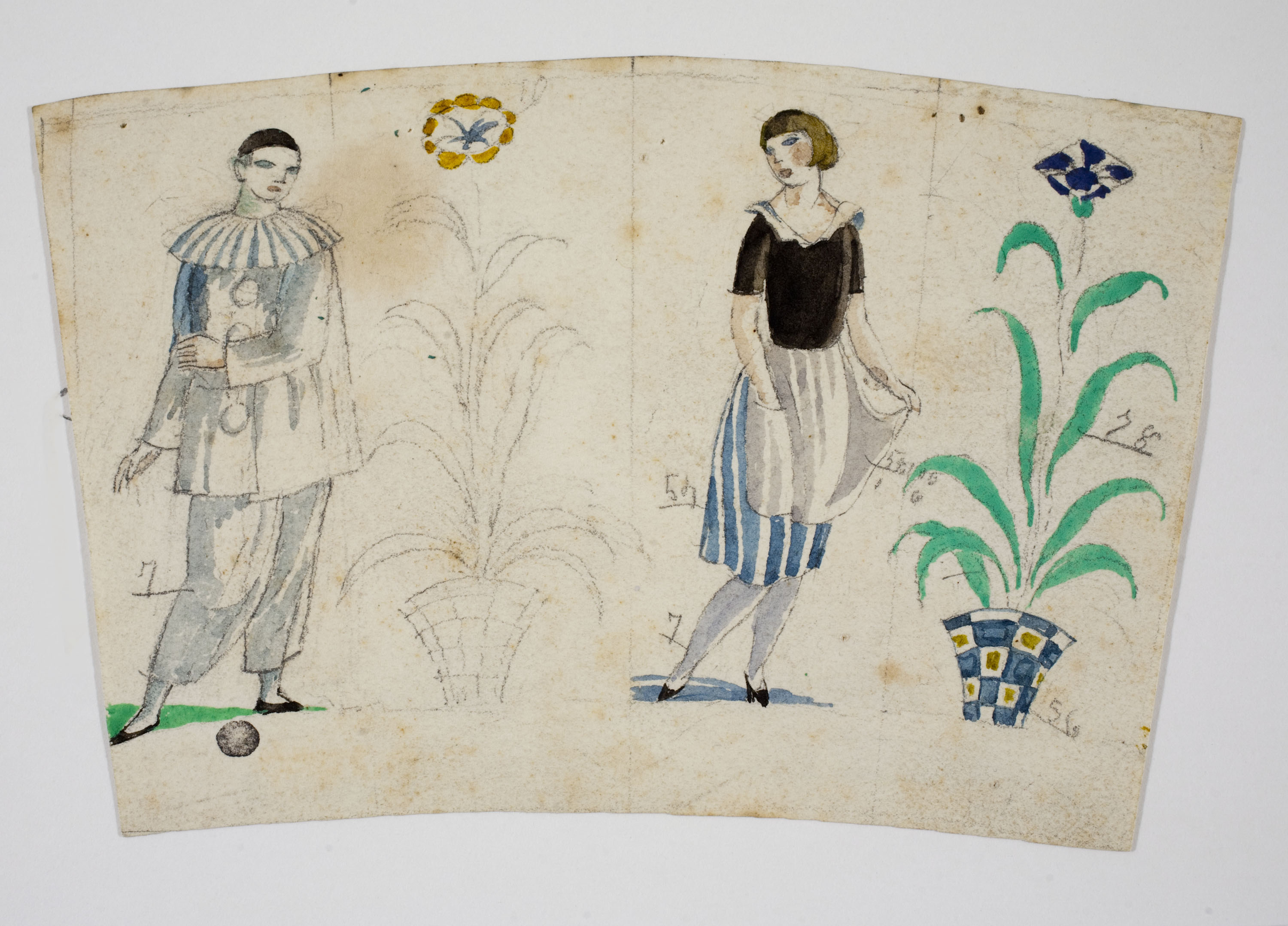 image for: Xavier Nogués - Pierrot, dona i motius vegetals. Estudi preparatori per a un got de vidre esmaltat - Cap a 1924