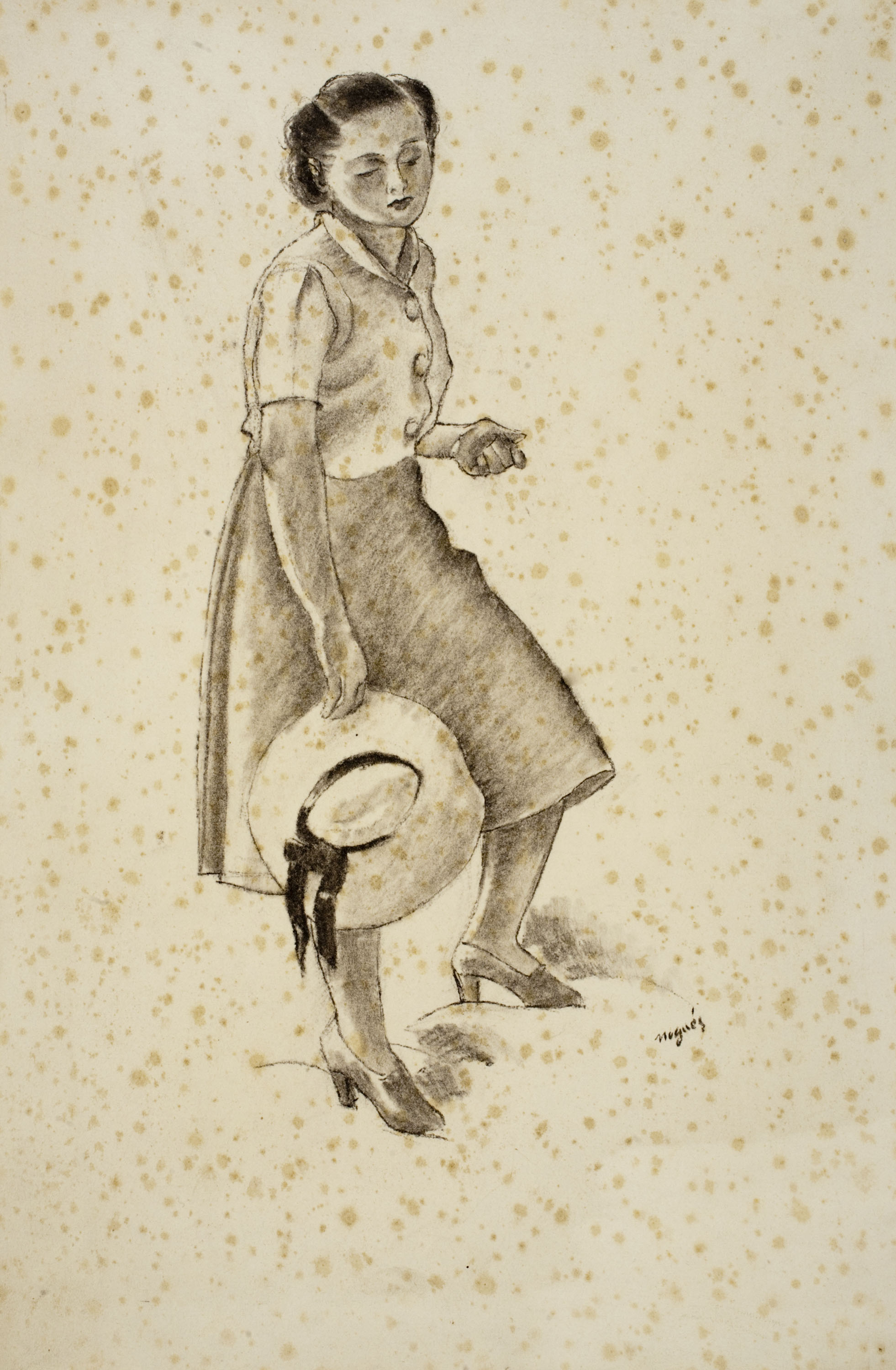 image for: Xavier Nogués - Dona dempeus amb barret a la mà - Cap a 1940