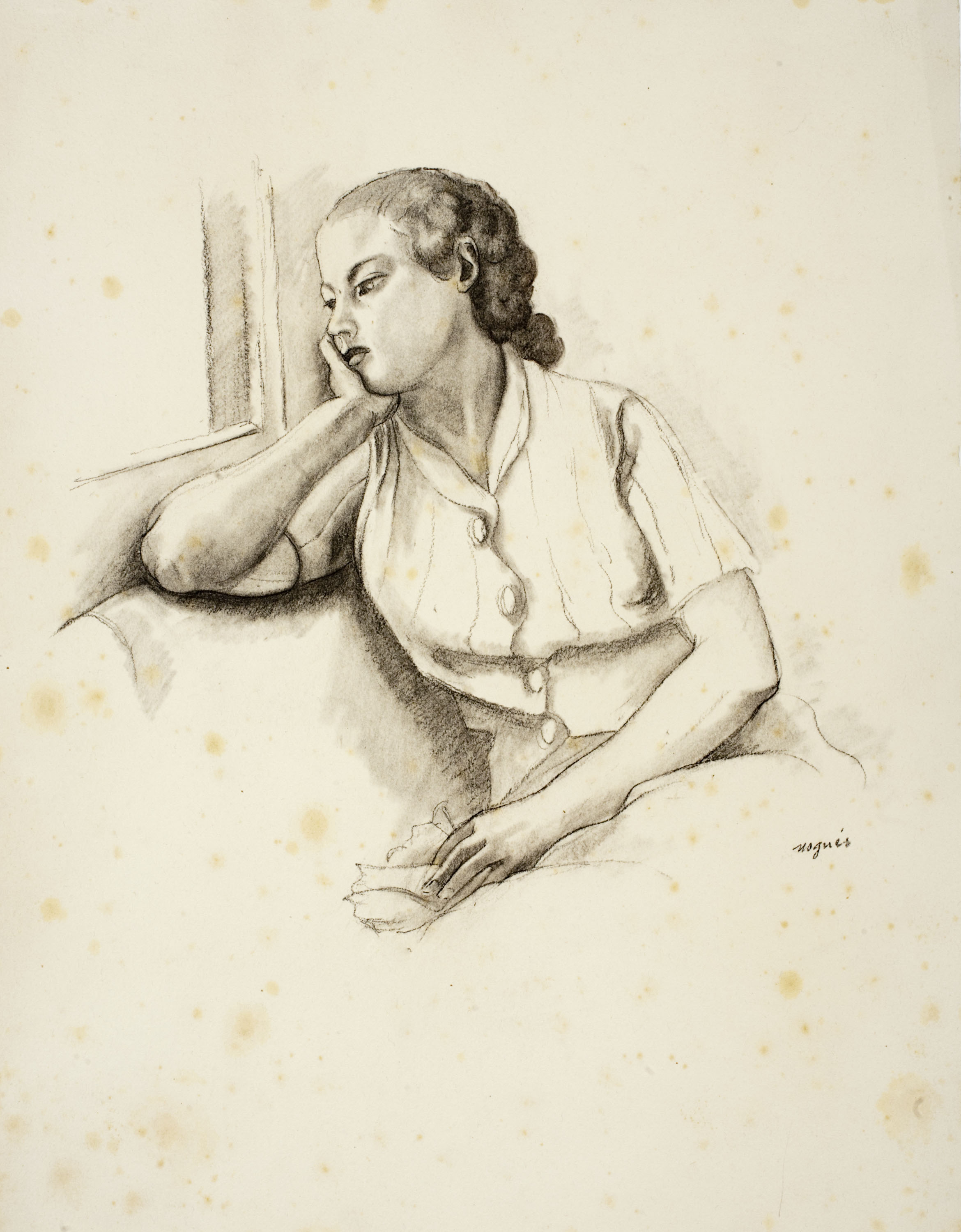 image for: Xavier Nogués - Dona asseguda amb un mocador a la mà - Cap a 1940