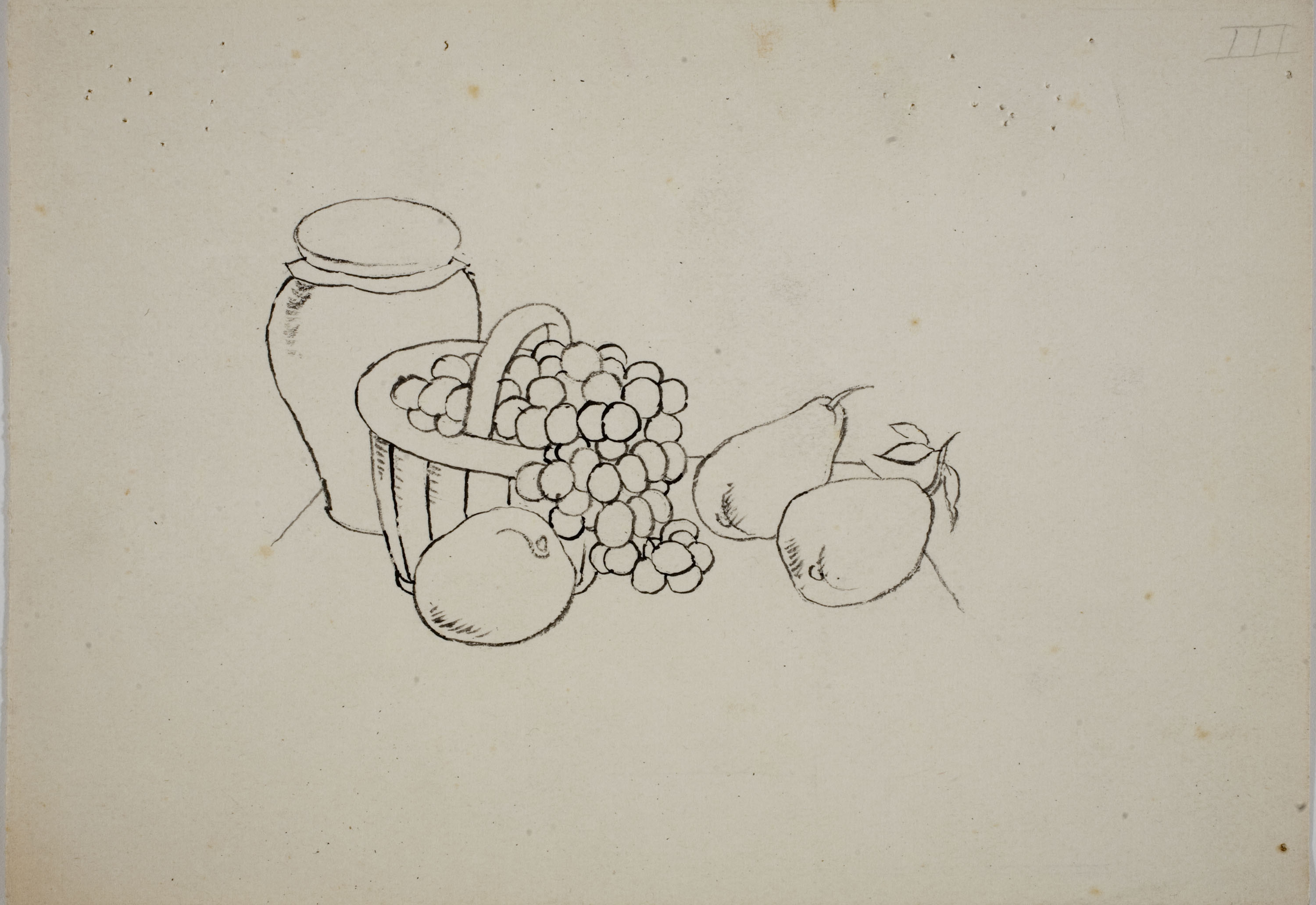 image for: Xavier Nogués - Vas i cistell amb fruites (il·lustració no publicada per a l'obra de Pedro Antonio de Alarcón «El Sombrero de tres picos») - Cap a 1934