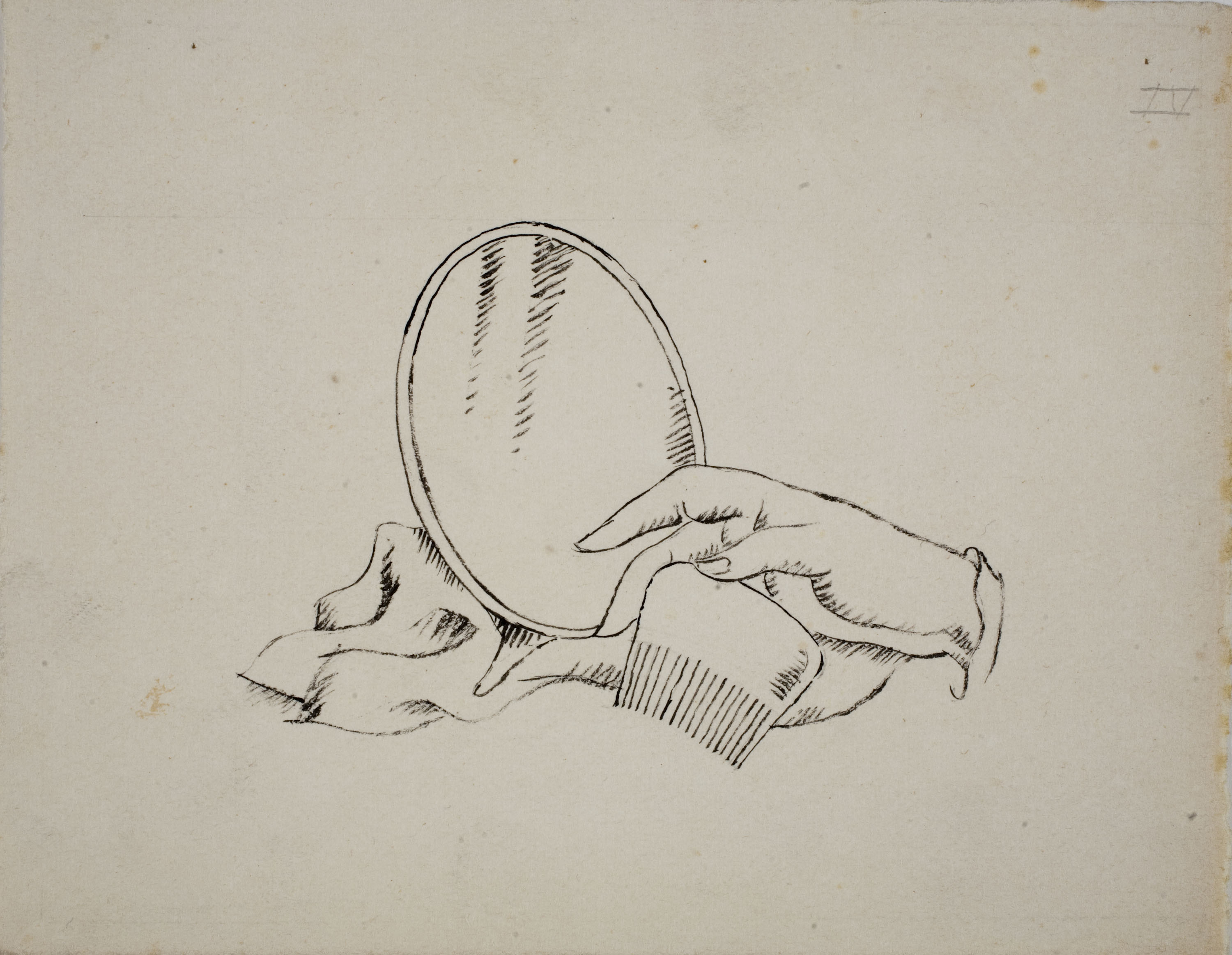 image for: Xavier Nogués - Mà femenina amb una pinta davant d'un mirall (il·lustració no publicada per a l'obra de Pedro Antonio de Alarcón «El Sombrero de tres picos») - Cap a 1934