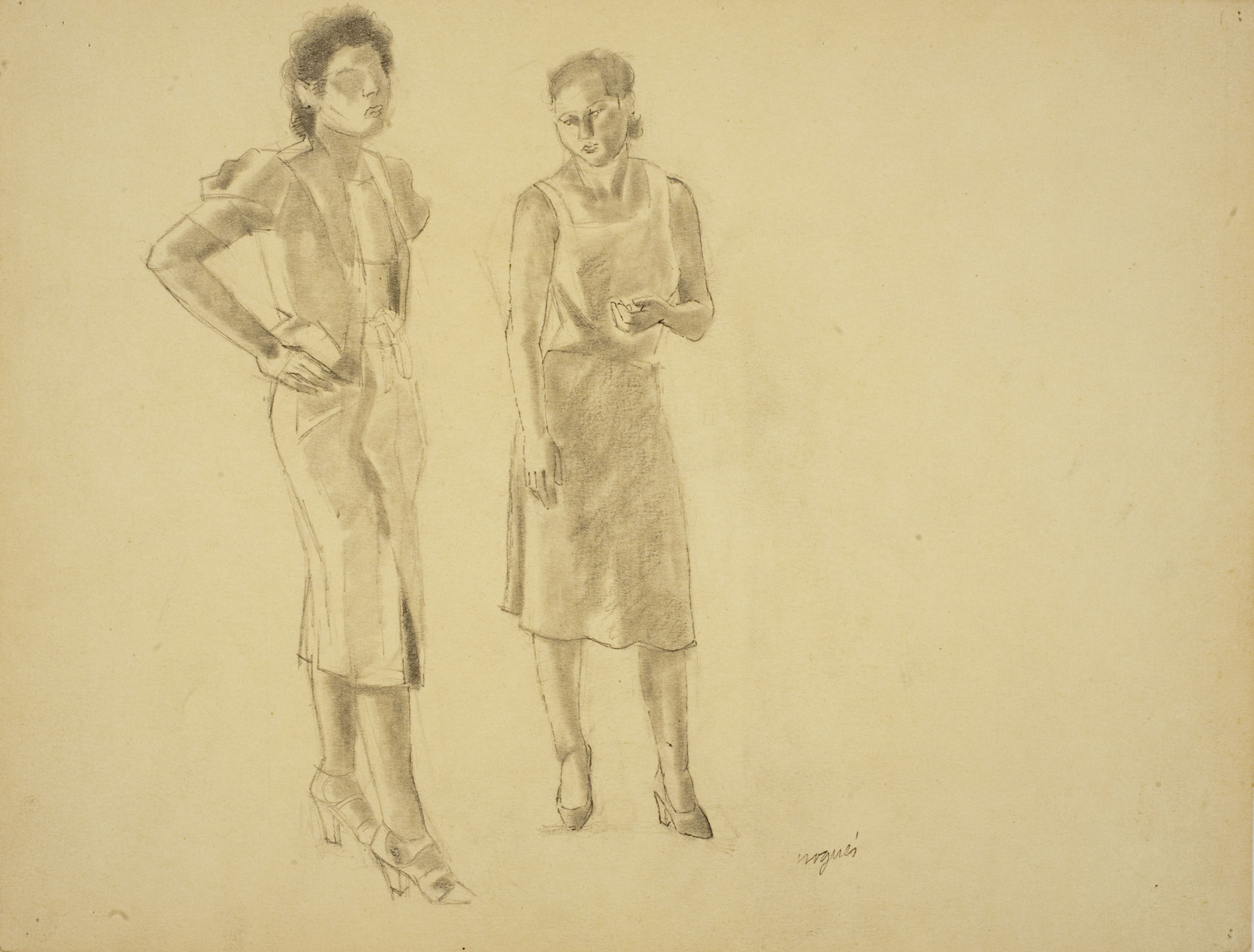 image for: Xavier Nogués - Dues dones dempeus. Estudi preparatori per a l'oli «La cobla» - Cap a 1940