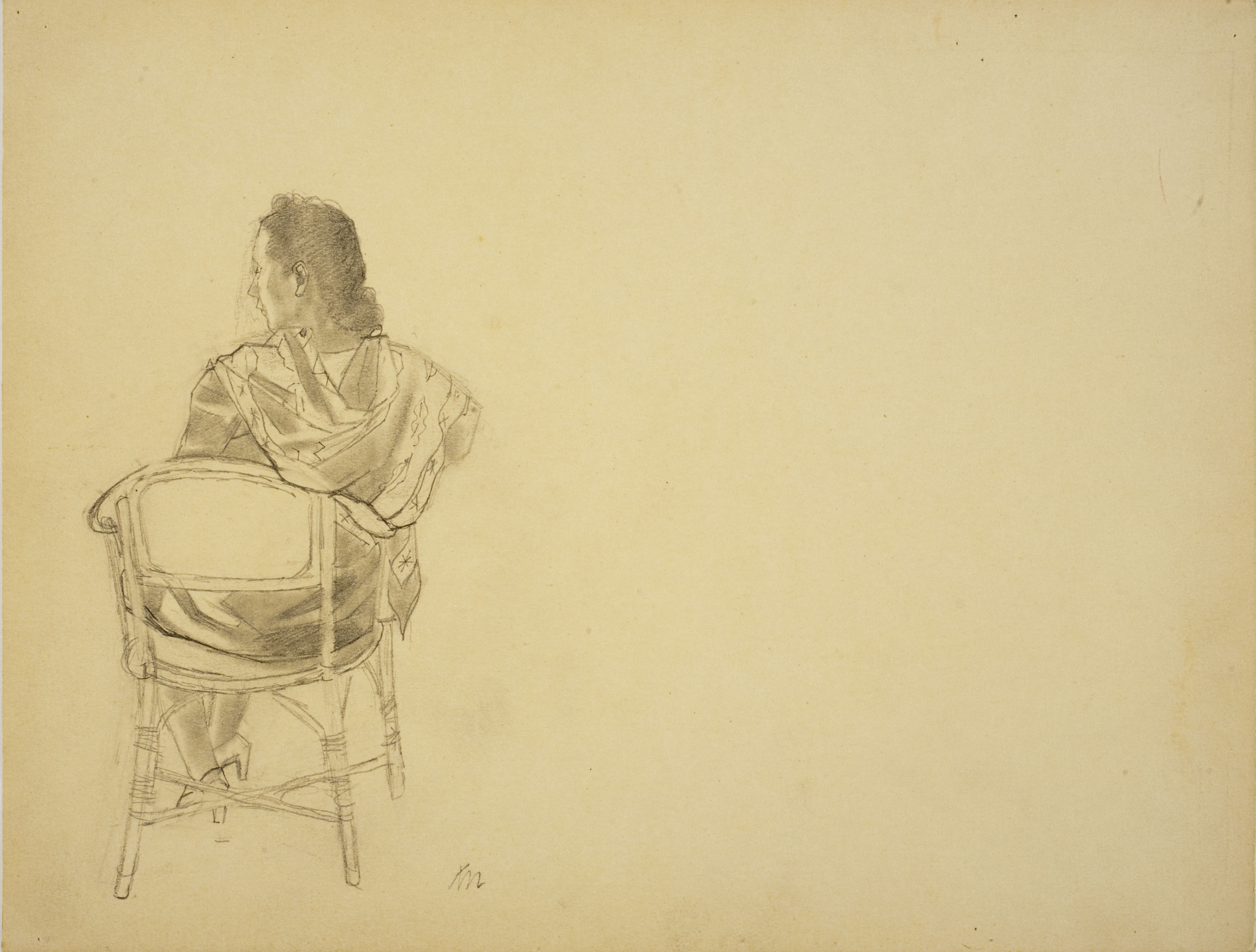 image for: Xavier Nogués - Dona asseguda d'espatlles. Estudi preparatori per a l'oli «La cobla» - Cap a 1940