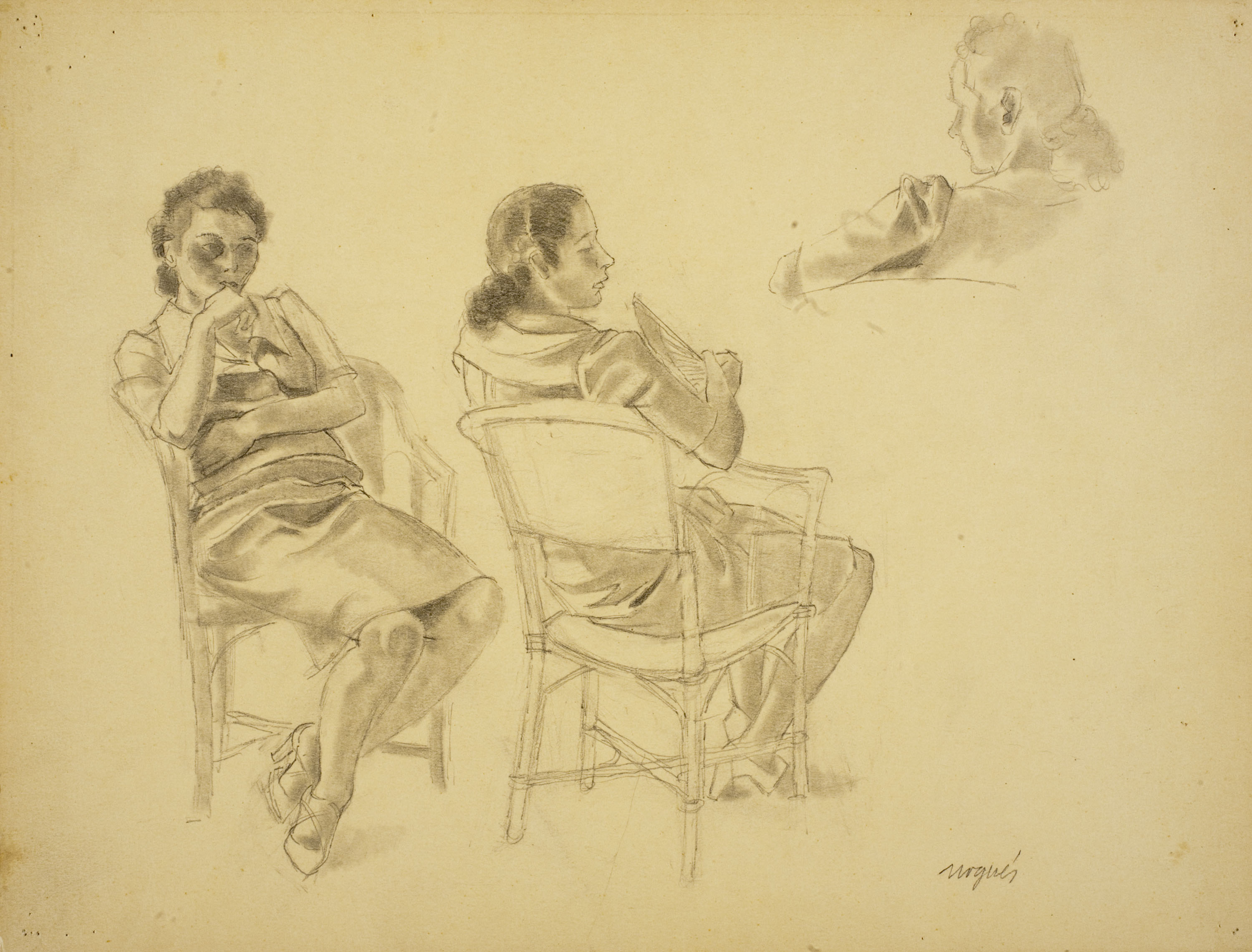 image for: Xavier Nogués - Dones assegudes. Estudi preparatori per a l'oli «La cobla» - Cap a 1940