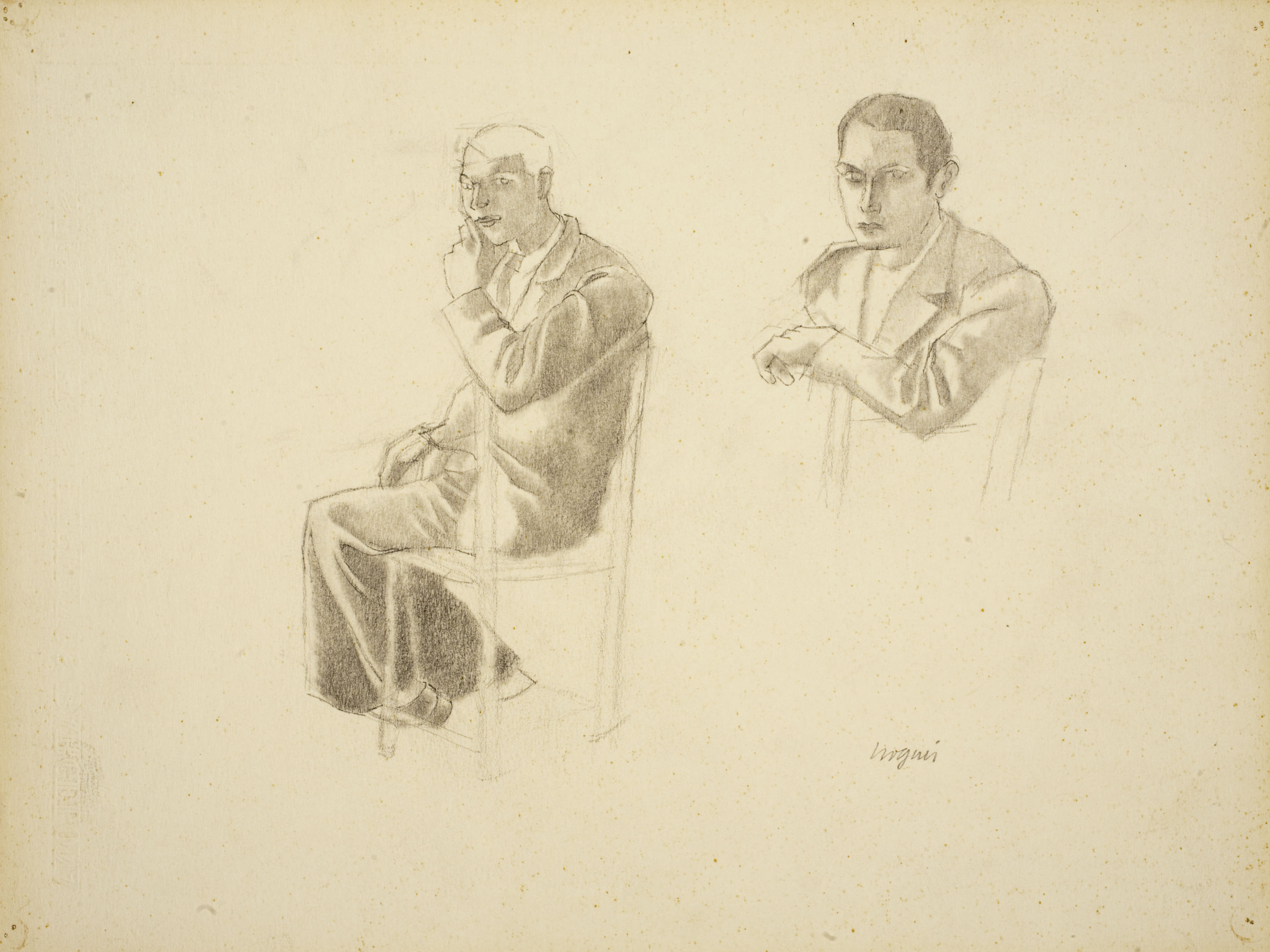 Xavier Nogués - Dos homes asseguts. Estudi preparatori per a l'oli «La cobla» - Cap a 1940 image for: Xavier Nogués - Dos homes asseguts. Estudi preparatori per a l'oli «La cobla» - Cap a 1940