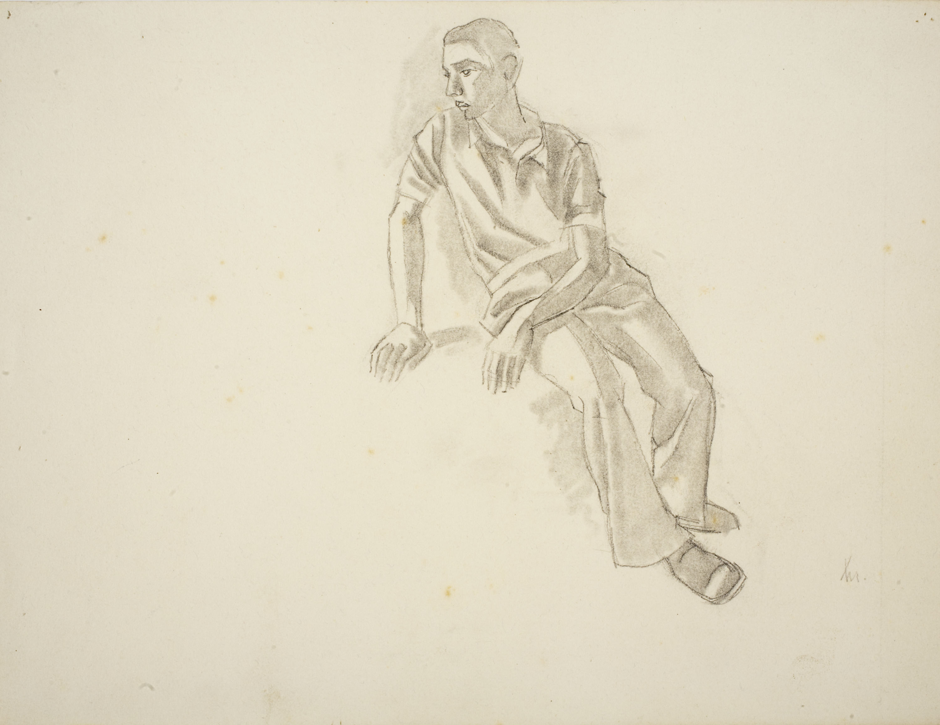 Xavier Nogués - Home assegut. Estudi preparatori per a l'oli «La cobla» - Cap a 1940 image for: Xavier Nogués - Home assegut. Estudi preparatori per a l'oli «La cobla» - Cap a 1940