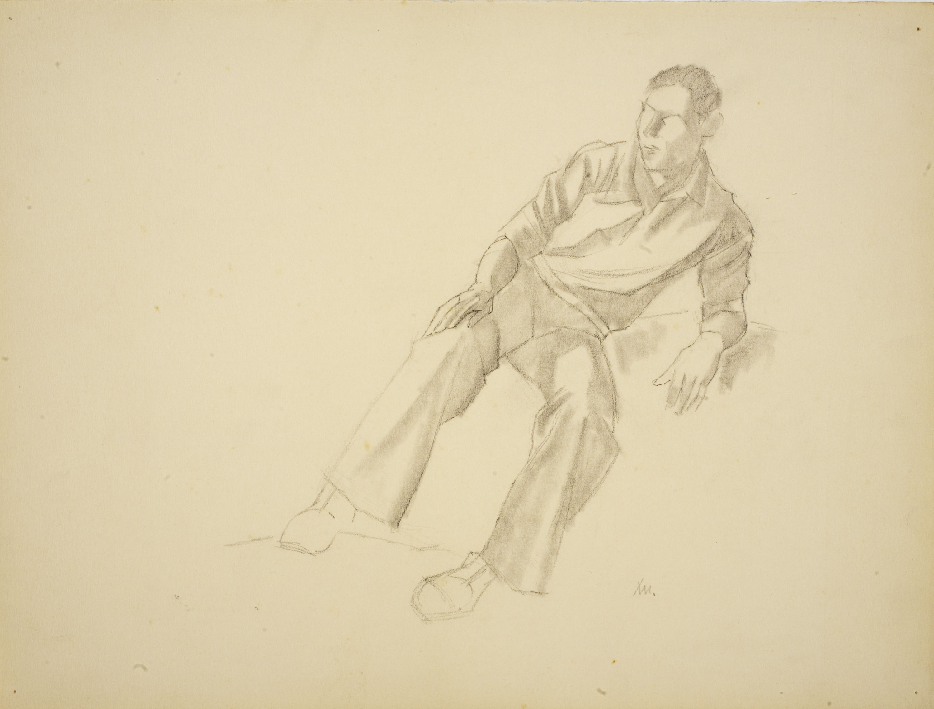 image for: Xavier Nogués - Home assegut. Estudi preparatori per a l'oli «Berenar al camp» - Cap a 1940