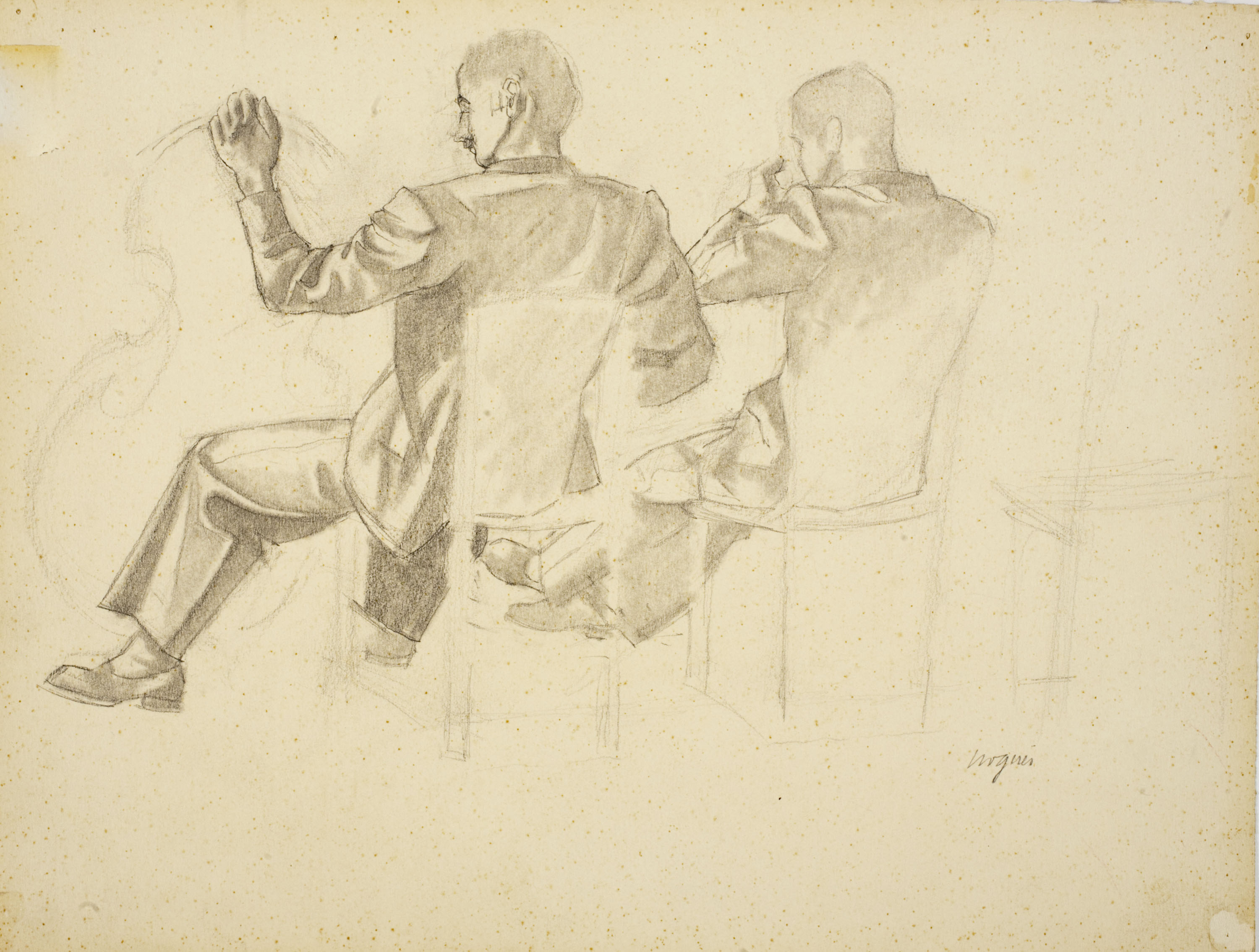 image for: Xavier Nogués - Dos músics asseguts. Estudi preparatori per a l'oli «La cobla» - Cap a 1940