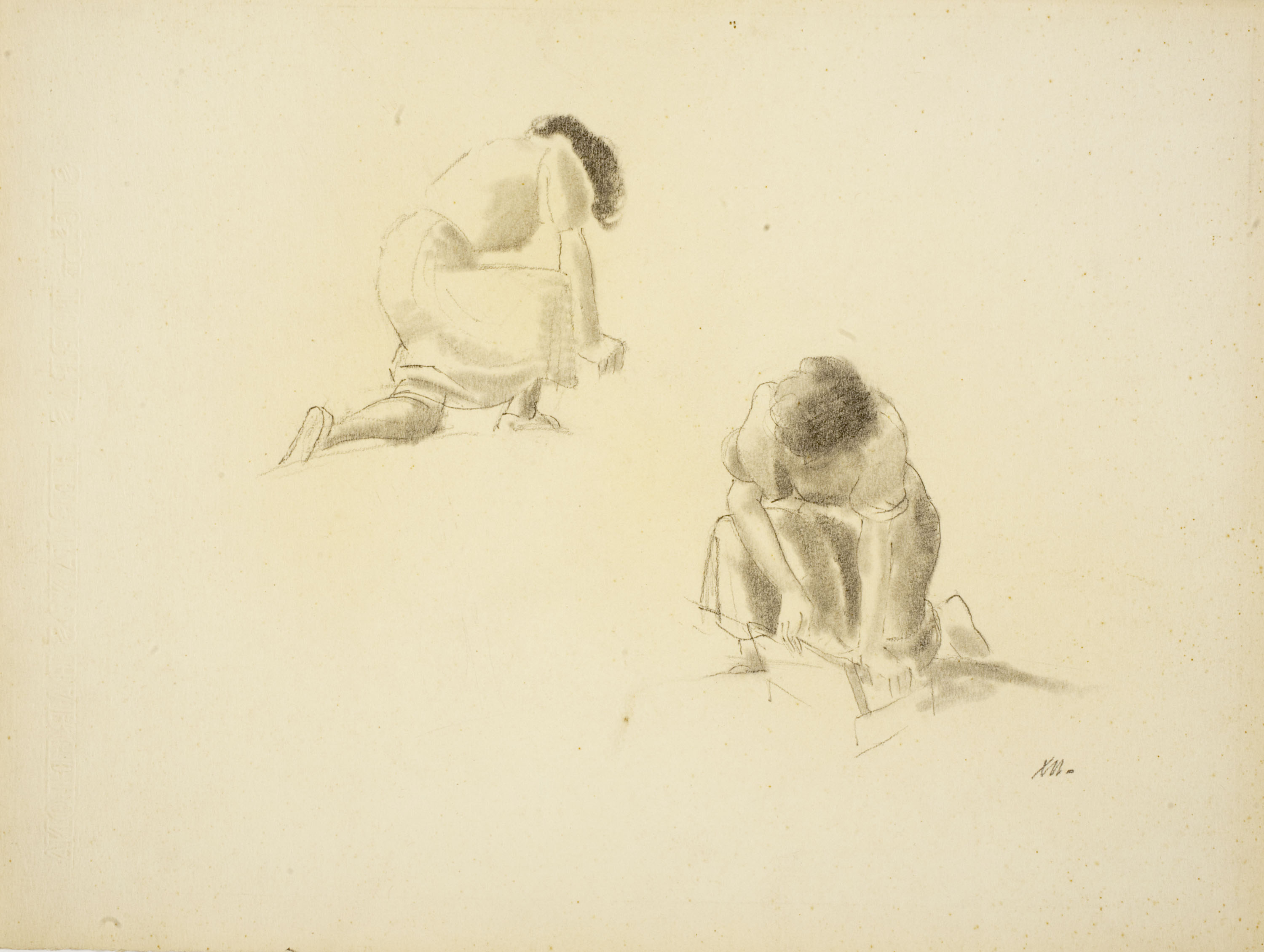 image for: Xavier Nogués - Dues noies ajupides. Estudi preparatori per a l'oli «Excursionistes» - Cap a 1938