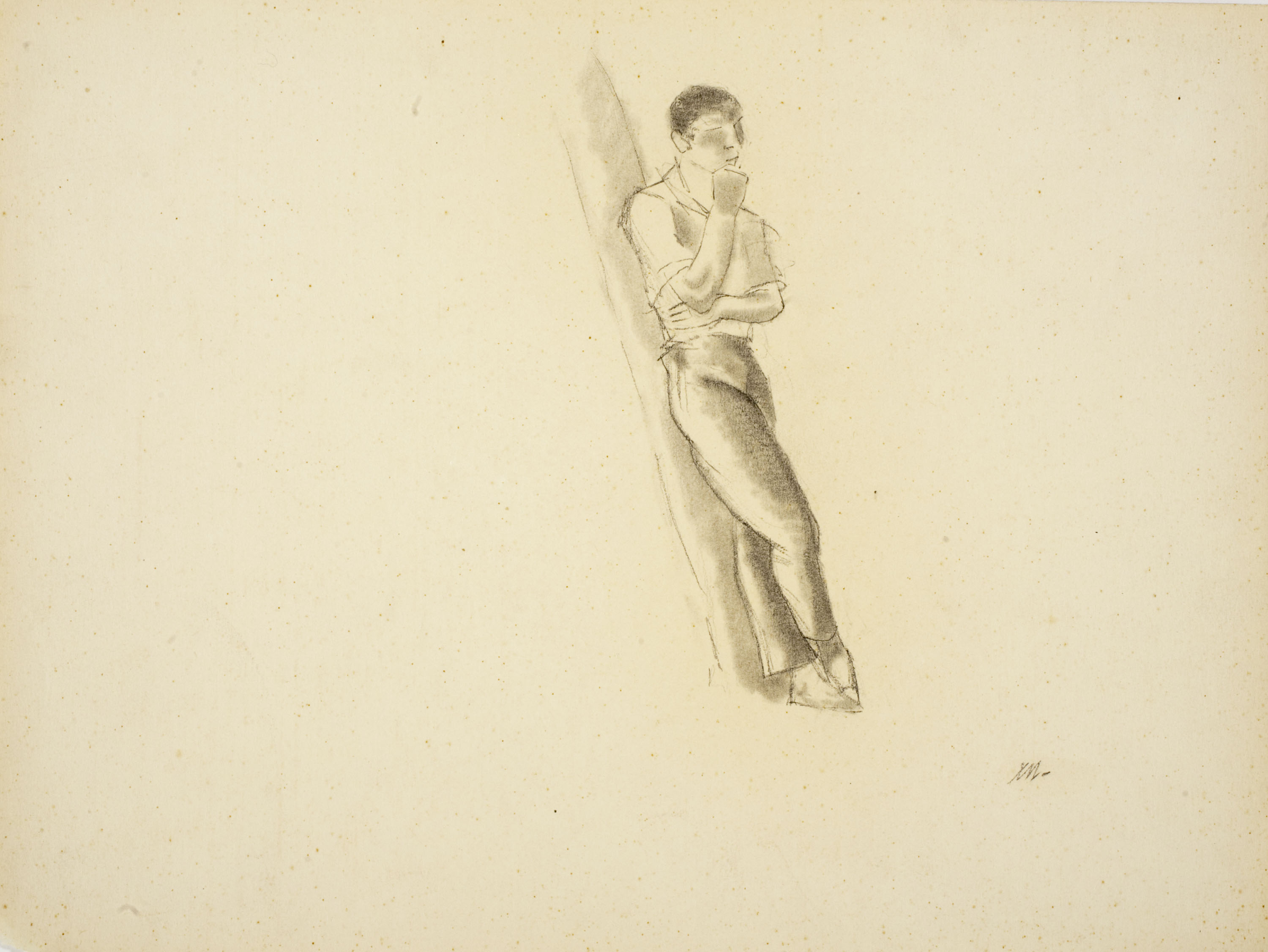 image for: Xavier Nogués - Jove recolzat en un arbre. Estudi preparatori per a l'oli «Excursionistes» - Cap a 1938