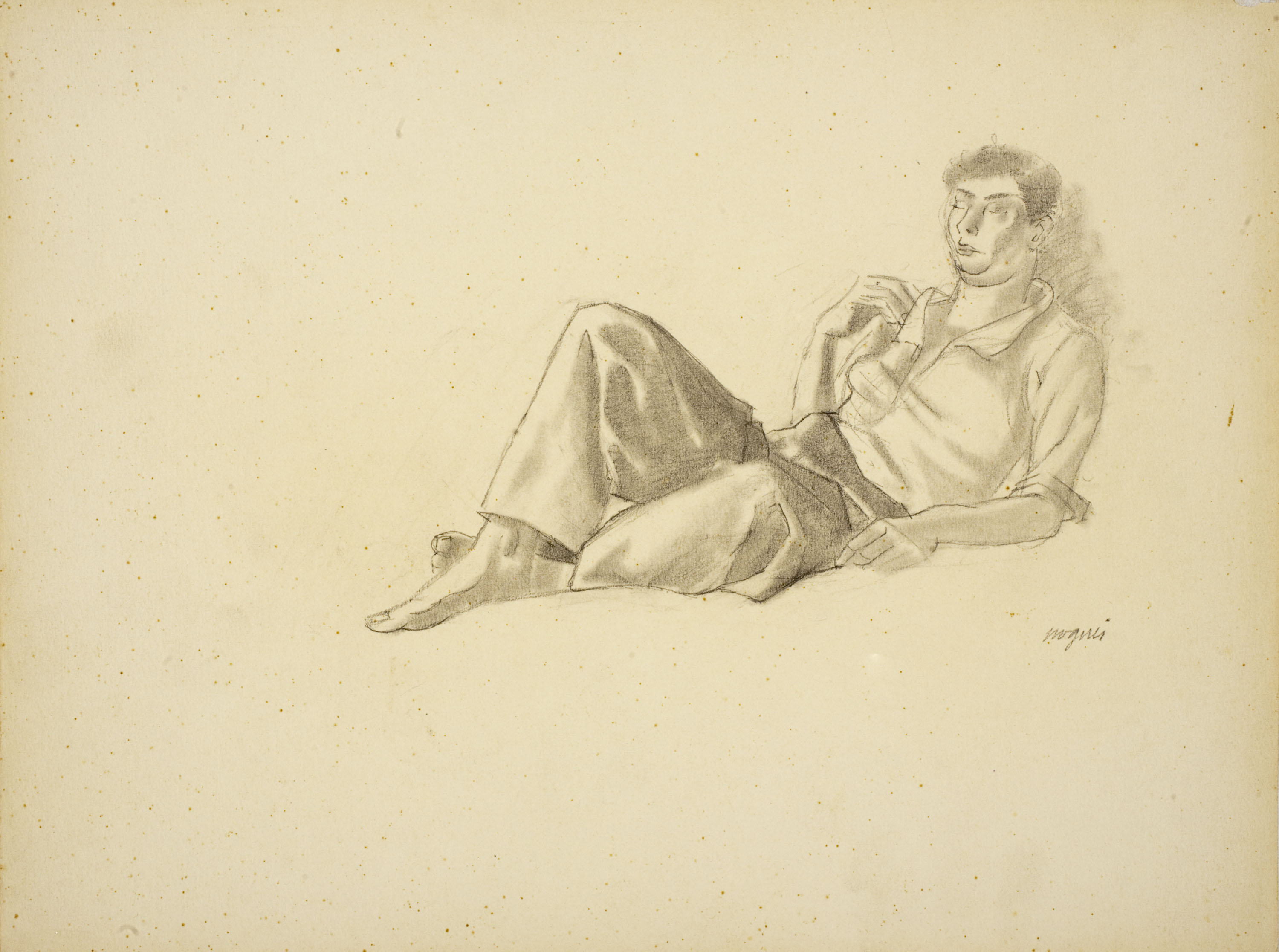 image for: Xavier Nogués - Home ajagut, dormint. Estudi preparatori per a l'oli «Migdia» - Cap a 1938