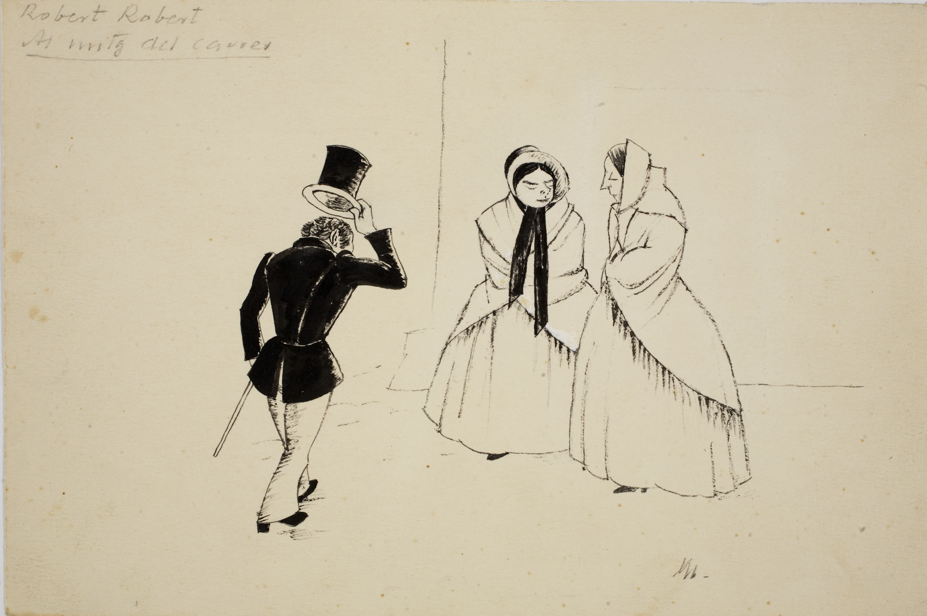 Xavier Nogués - Al mig del carrer (Il·lustració per a l'antologia «L'humor a la Barcelona del vuitcents») - Cap a 1938 image for: Xavier Nogués - Al mig del carrer (Il·lustració per a l'antologia «L'humor a la Barcelona del vuitcents») - Cap a 1938