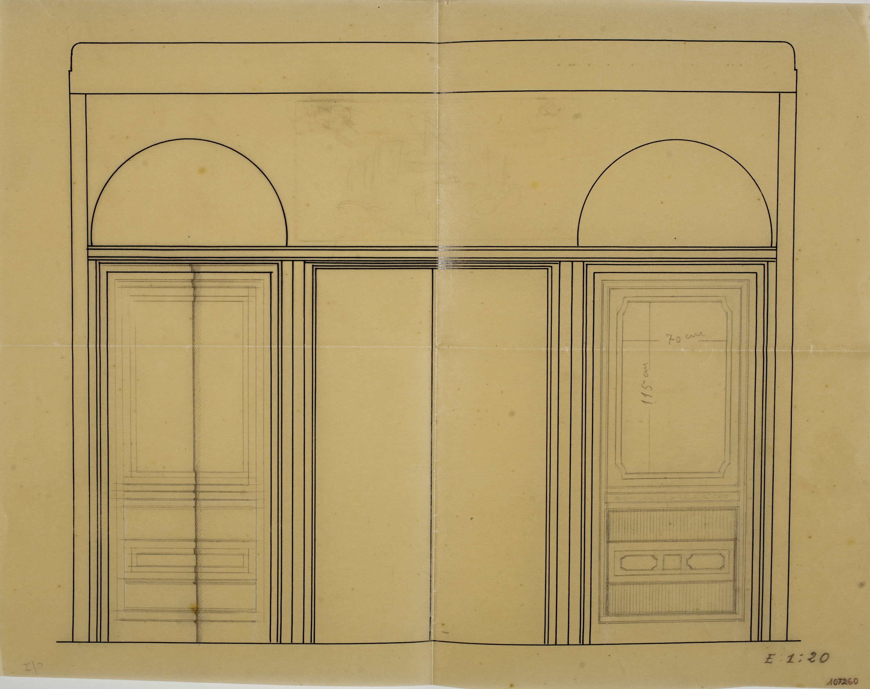 image for: Xavier Nogués - Croquis de l'alçat de la paret i distribució de plafons. Projecte de decoració no realitzat per a la sala de Sessions del Banc Vitalici de Barcelona - Cap a 1937