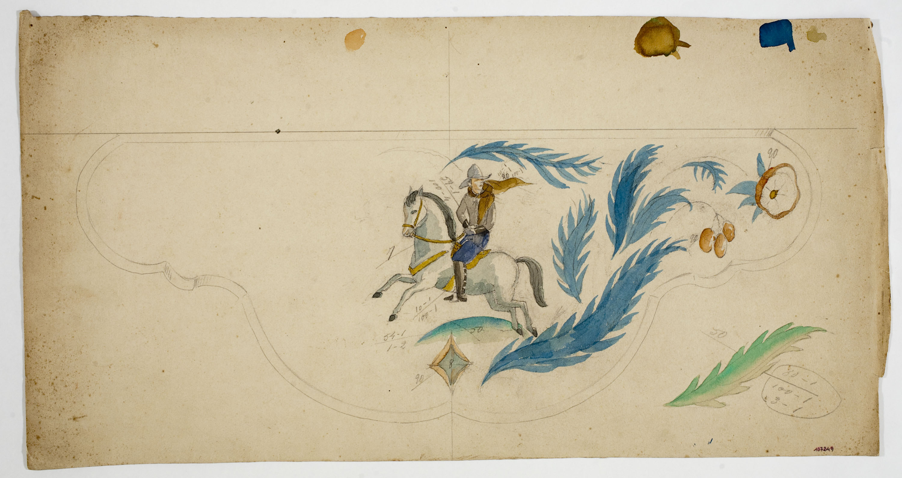 image for: Xavier Nogués - «Cowboy» a cavall i motius vegetals. Estudi preparatori per a la decoració d'un mirall - Cap a 1924-1928