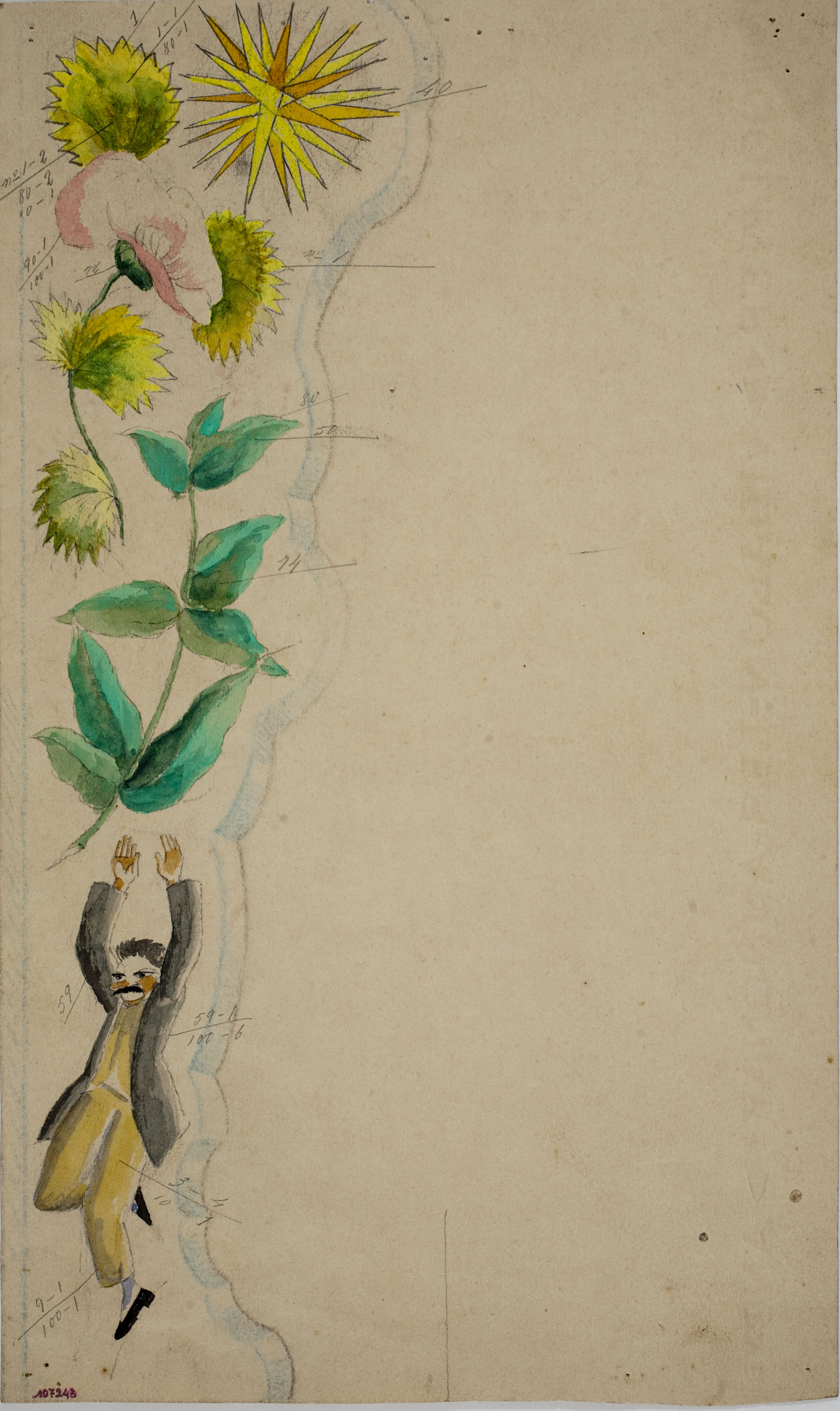 image for: Xavier Nogués - Home ballant i motius florals. Estudi preparatori per a la decoració d'un mirall - Cap a 1924-1928