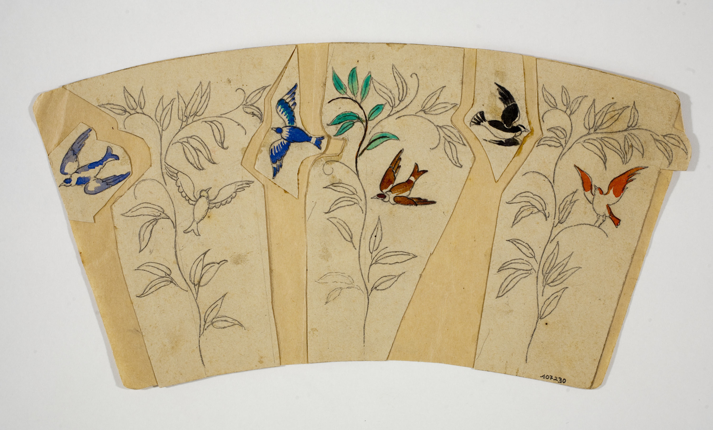 image for: Xavier Nogués - Ocells i motius vegetals. Estudi preparatori per a la decoració de vidre esmaltat - Cap a 1924-1928