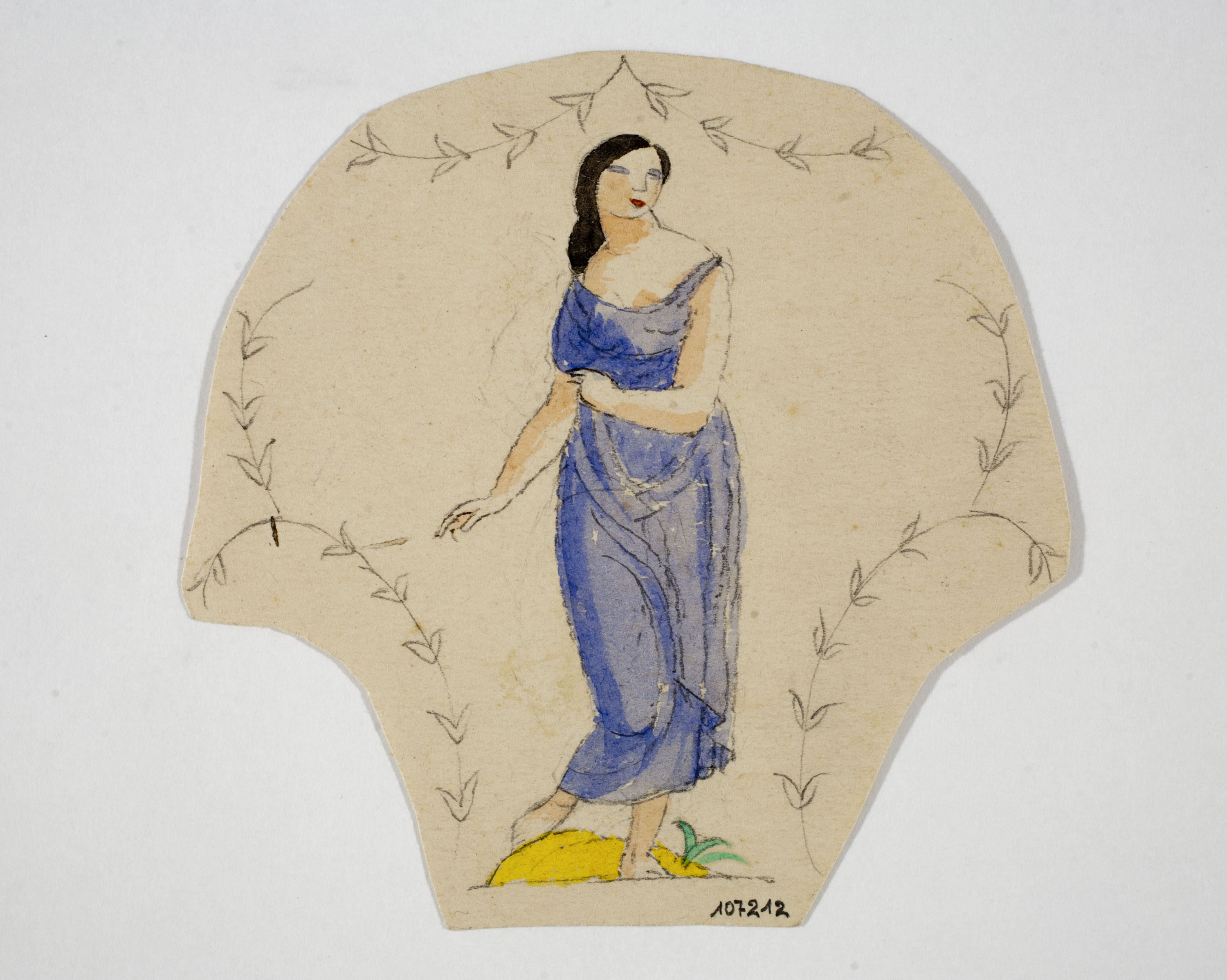 image for: Xavier Nogués - Dona ballant i motius vegetals. Estudi preparatori per a la decoració de vidre esmaltat - Cap a 1924-1928
