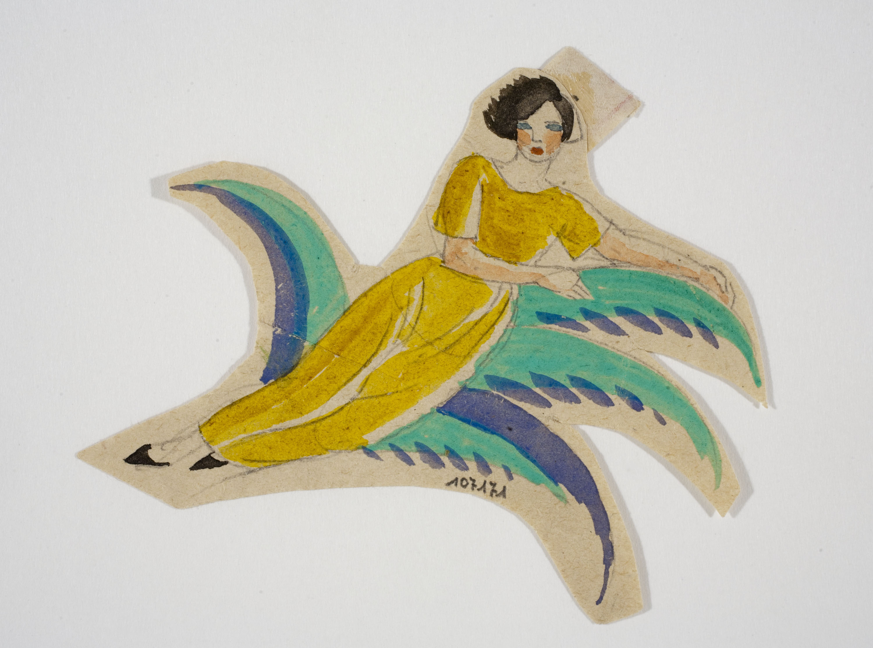 Xavier Nogués - Dona ajaguda i motius vegetals. Estudi preparatori per a la decoració de vidre esmaltat - Cap a 1924-1928 image for: Xavier Nogués - Dona ajaguda i motius vegetals. Estudi preparatori per a la decoració de vidre esmaltat - Cap a 1924-1928