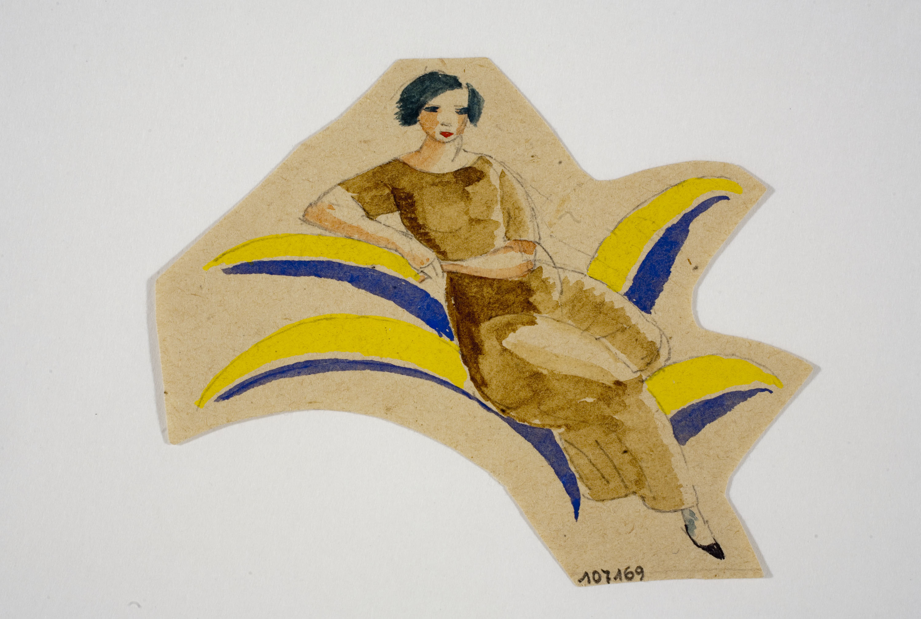 image for: Xavier Nogués - Dona ajaguda i motius vegetals. Estudi preparatori per a la decoració de vidre esmaltat - Cap a 1924-1928
