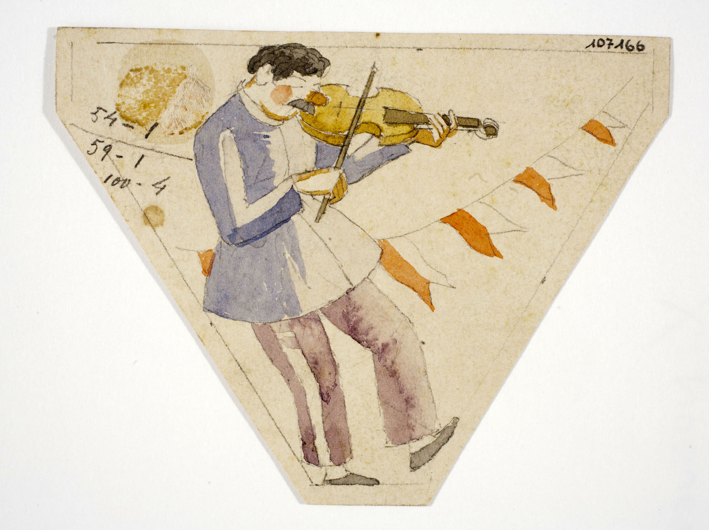 image for: Xavier Nogués - Violinista i motius decoratius. Estudi preparatori per a la decoració d'un marc de mirall - Cap a 1924-1928