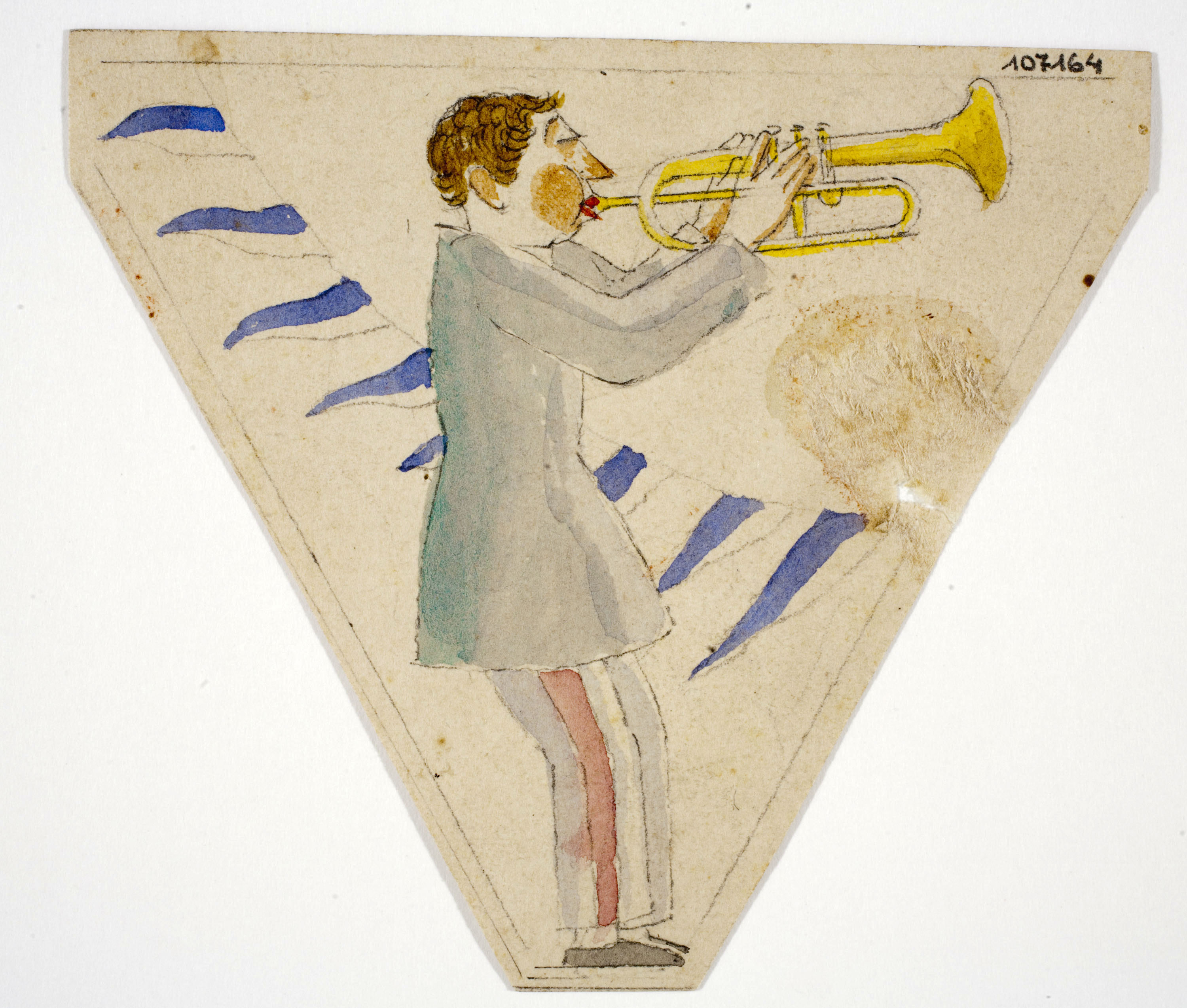 image for: Xavier Nogués - Trompetista i motius decoratius. Estudi preparatori per a la decoració d'un marc de mirall - Cap a 1924-1928
